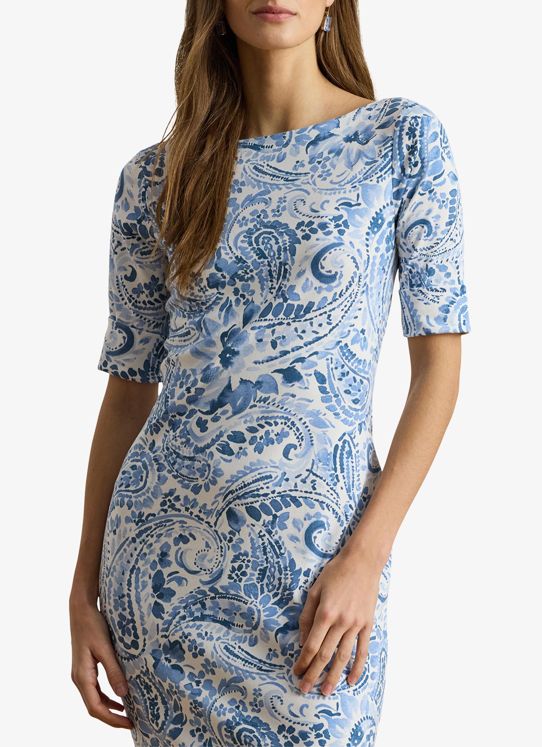 Ralph Lauren Midi jurk met paisley dessin - detail 4 white/blue / blauw