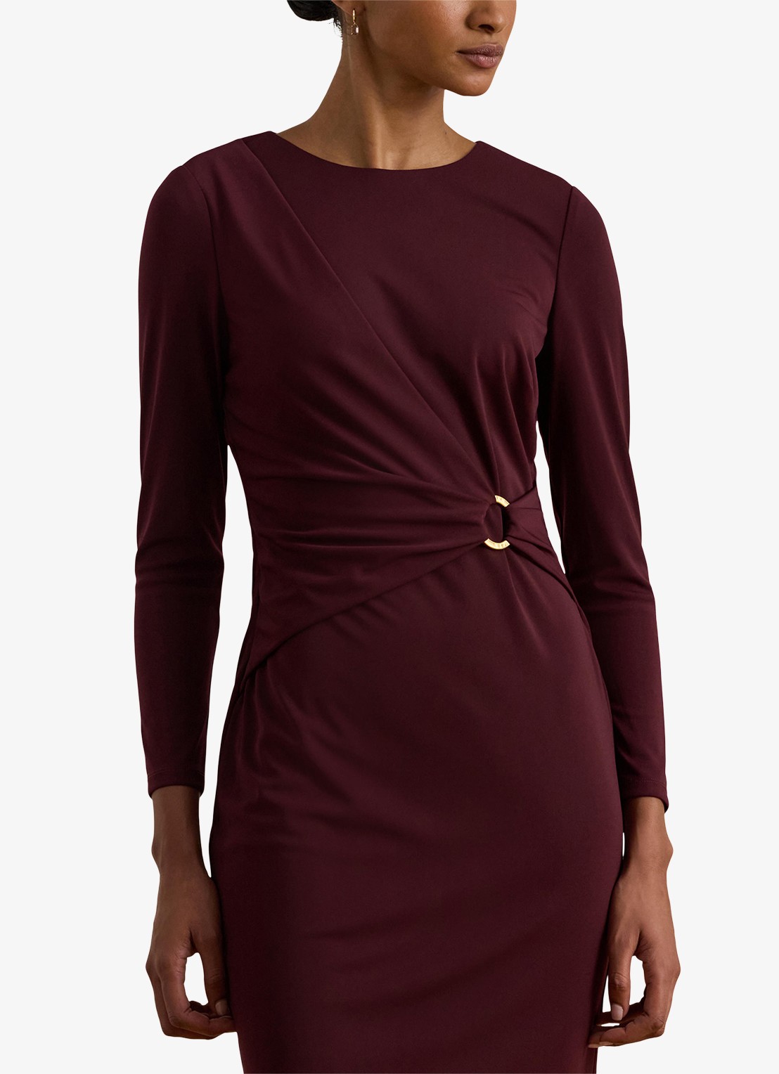 Ralph Lauren Midi jurk met plooidetail - detail 4 dark garnet / bordeauxrood