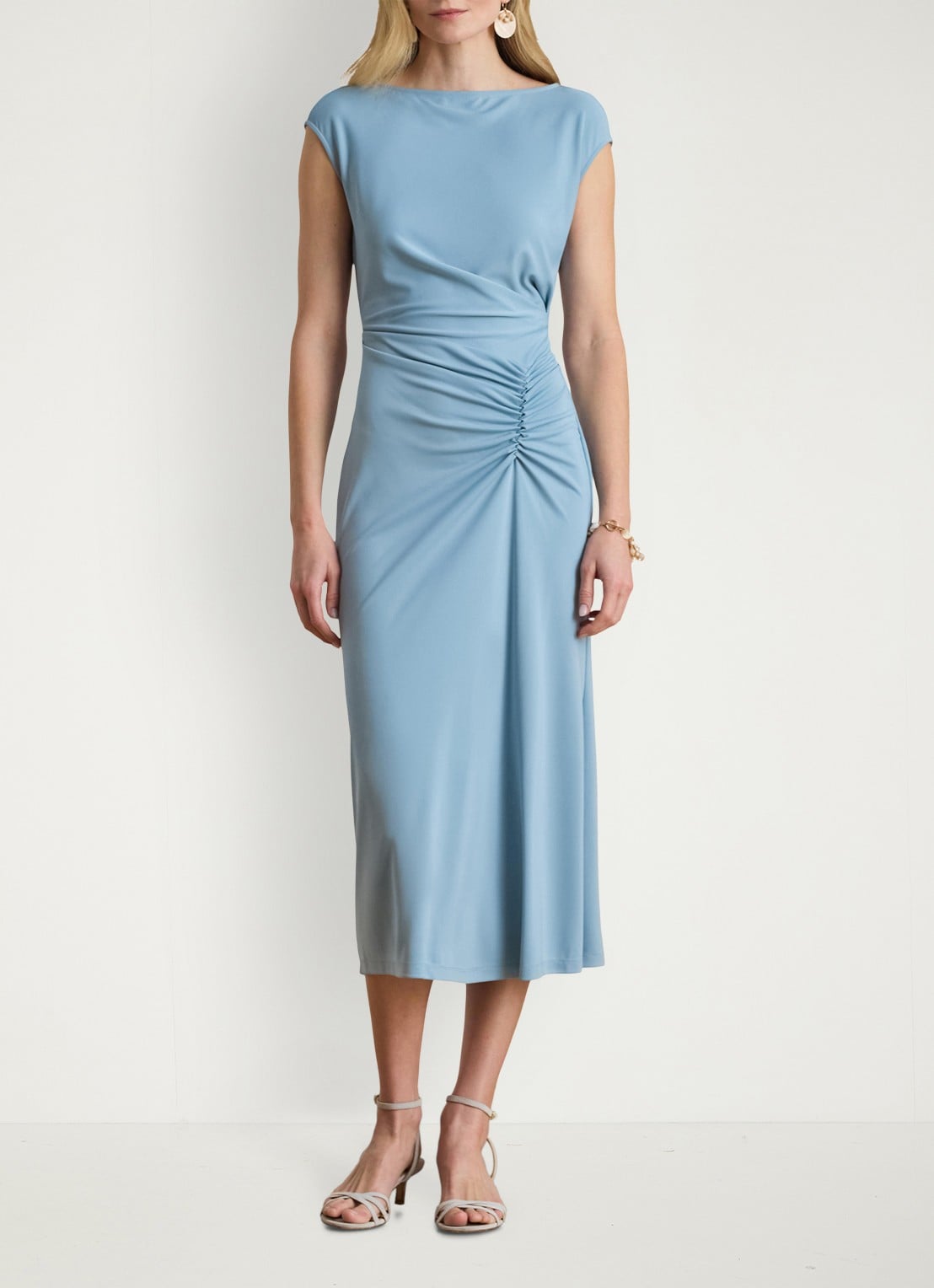 Ralph Lauren Midi jurk met plooidetail - voorkant 3 blue note-2lsm