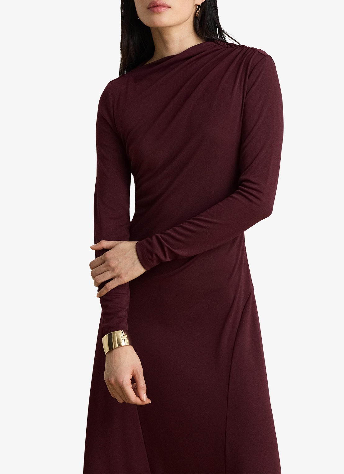 Ralph Lauren Midi jurk met plooidetail - detail 4 dark garnet / bordeauxrood