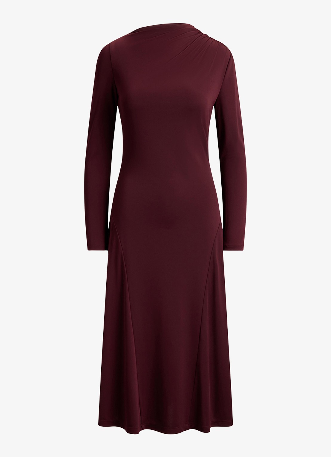 Ralph Lauren Midi jurk met plooidetail - voorkant dark garnet / bordeauxrood