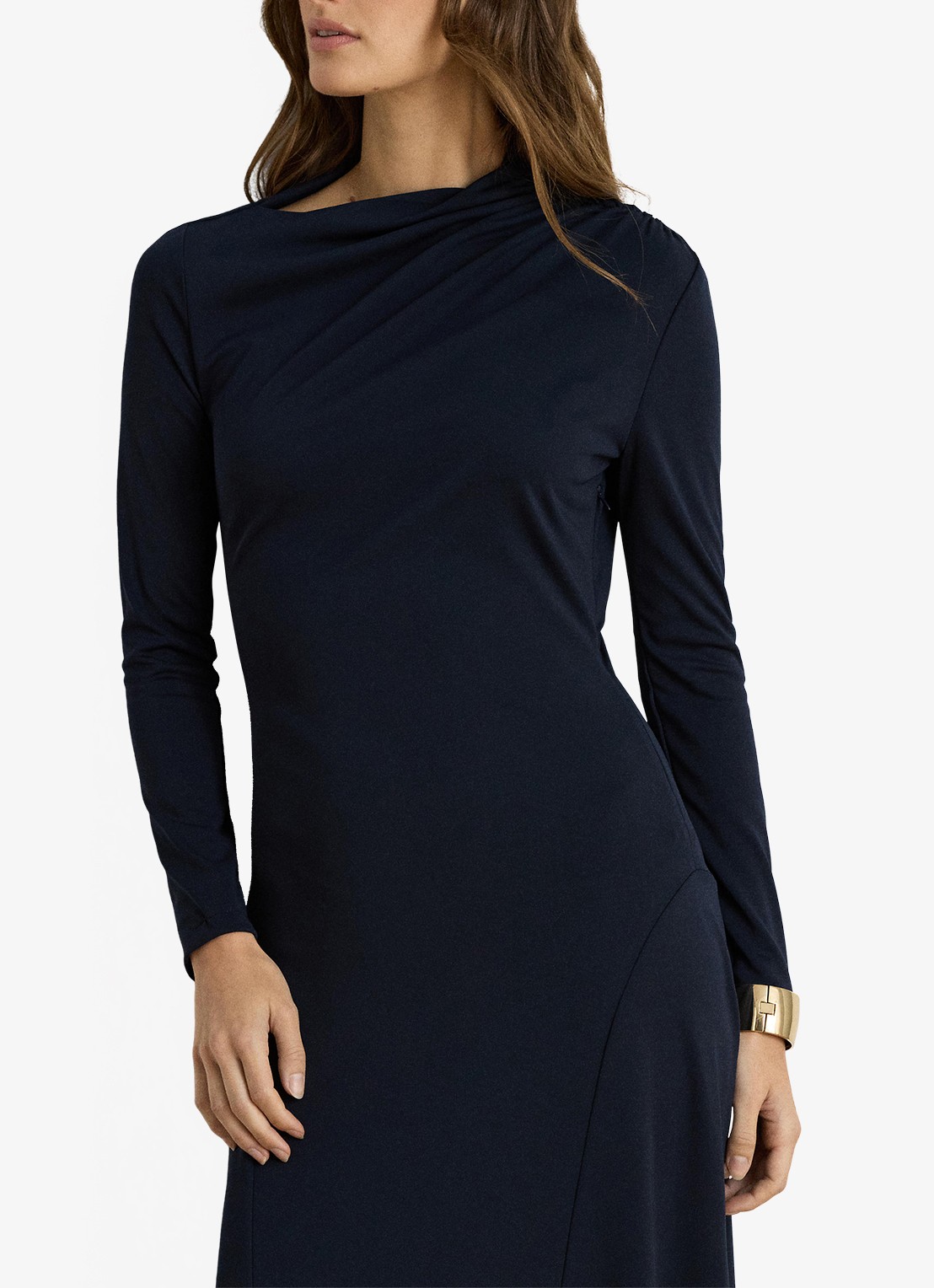 Ralph Lauren Midi jurk met plooidetail - detail lauren navy / blauw