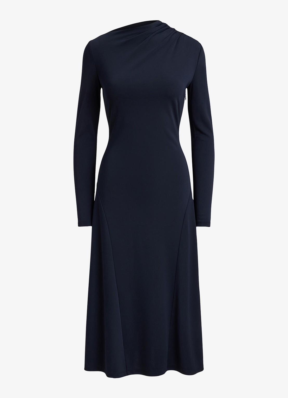 Ralph Lauren Midi jurk met plooidetail - voorkant 4 lauren navy / blauw