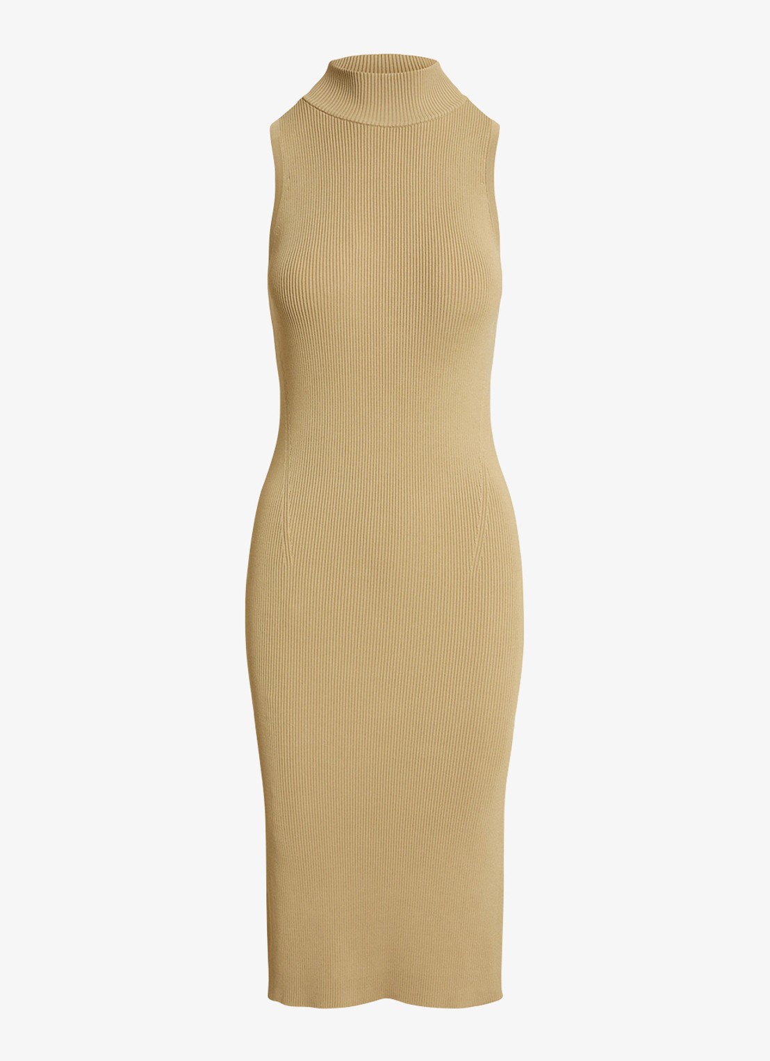 Ralph Lauren Midi jurk met ribstructuur - voorkant birch tan / beige