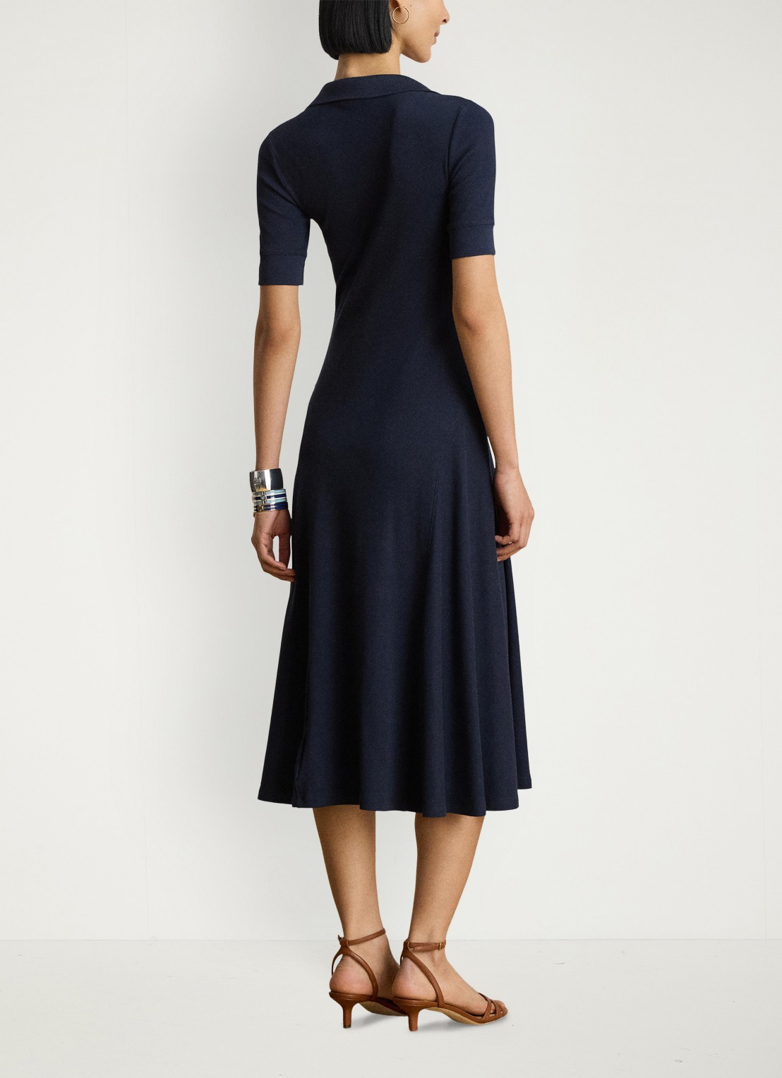 Ralph Lauren Midi jurk met ribstructuur - achterkant 5 blauw
