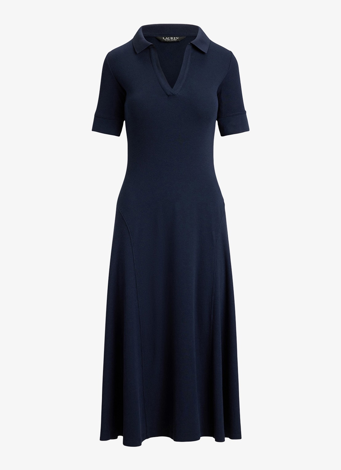 Ralph Lauren Midi jurk met ribstructuur - voorkant blauw