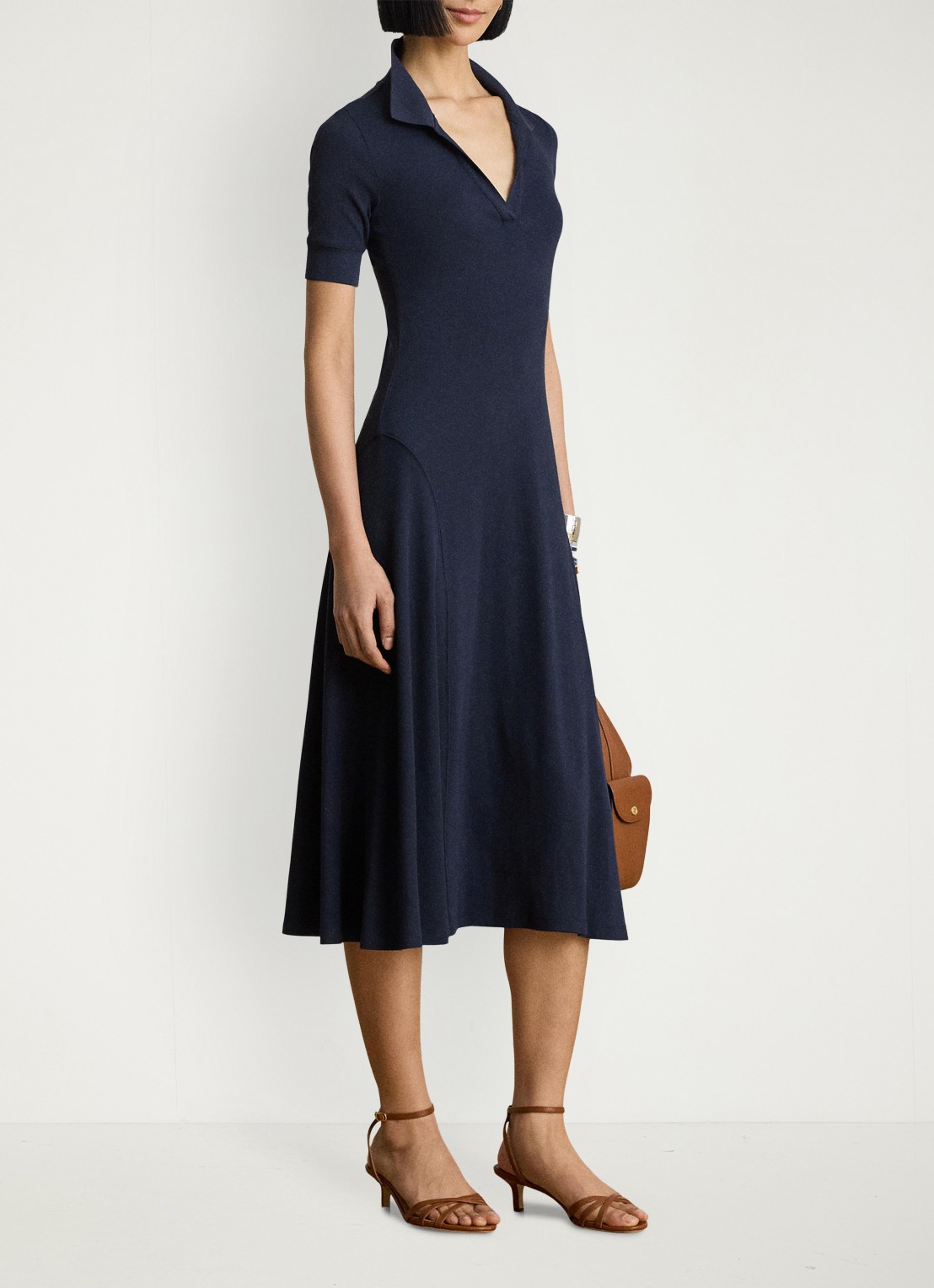 Ralph Lauren Midi jurk met ribstructuur - voorkant 2 blauw