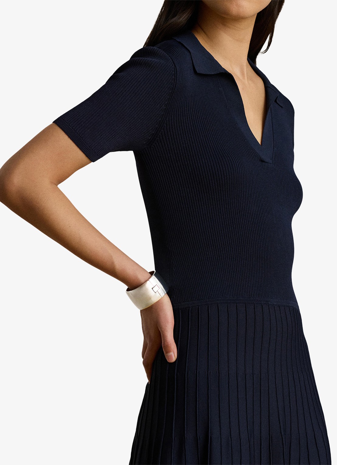 Ralph Lauren Midi jurk met ribstructuur - detail blauw
