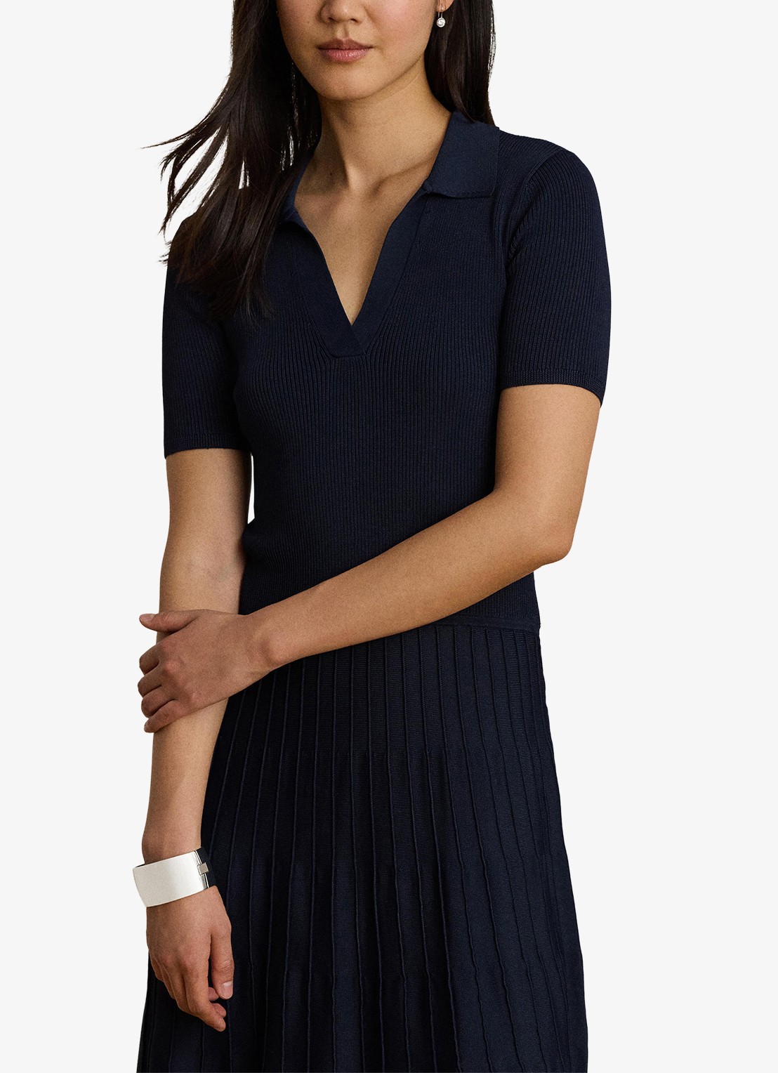 Ralph Lauren Midi jurk met ribstructuur - detail 2 blauw