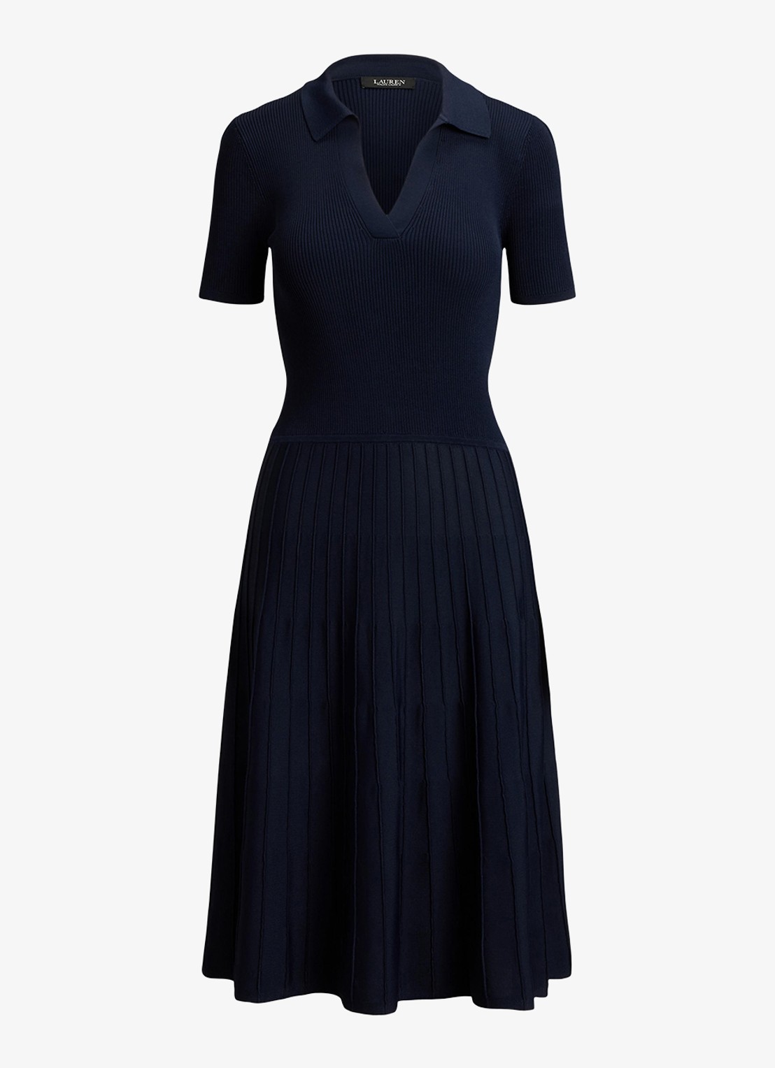 Ralph Lauren Midi jurk met ribstructuur - voorkant 3 blauw