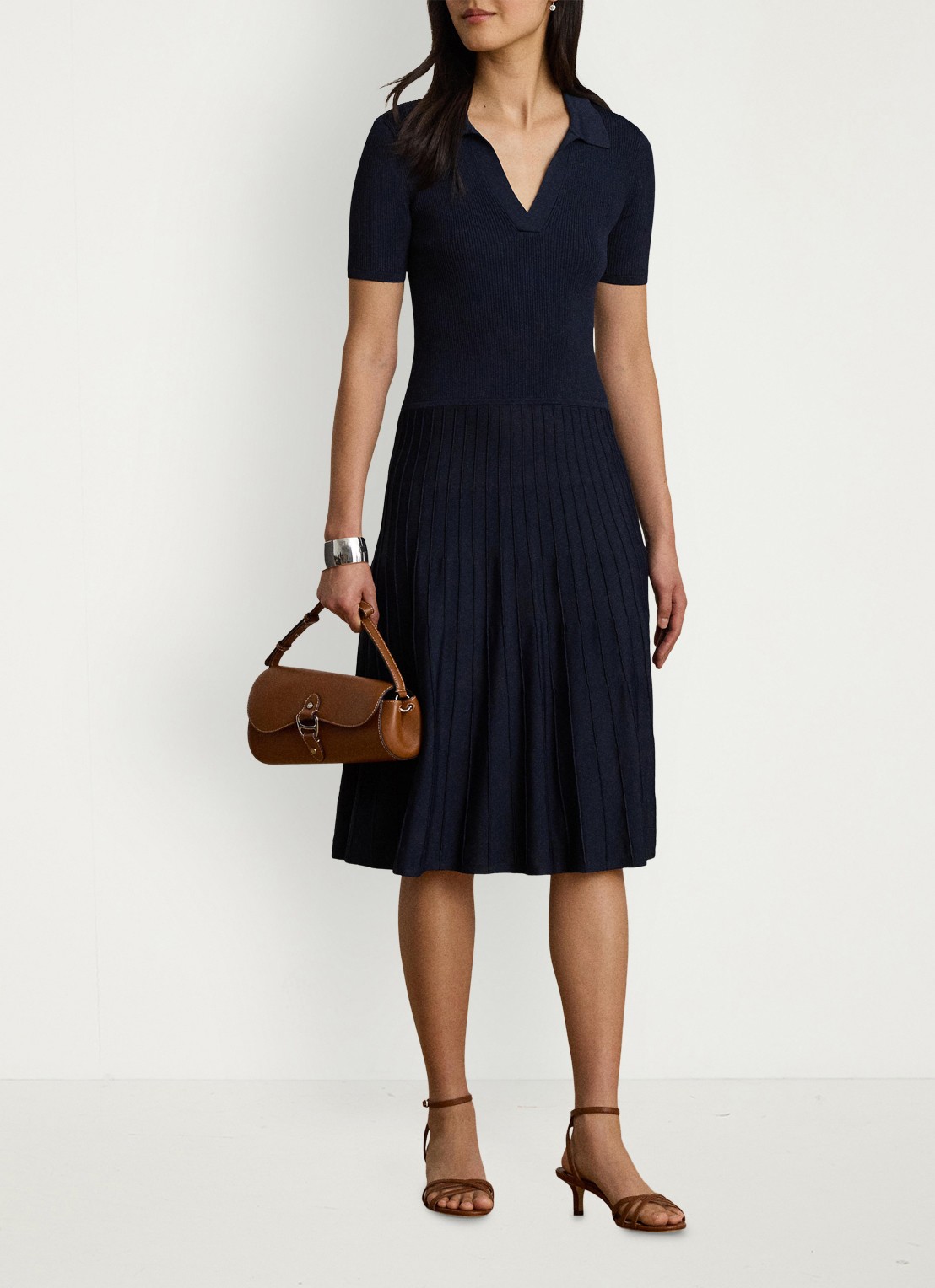 Ralph Lauren Midi jurk met ribstructuur - voorkant 4 blauw