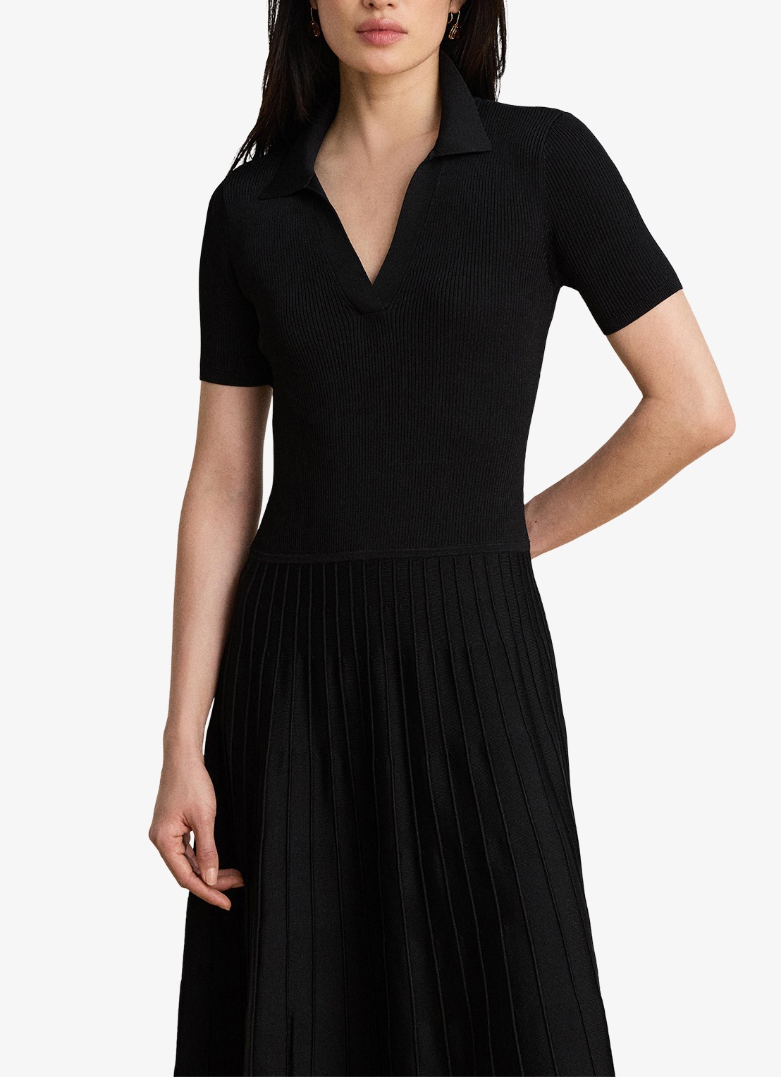 Ralph Lauren Midi jurk met ribstructuur - detail 3 zwart