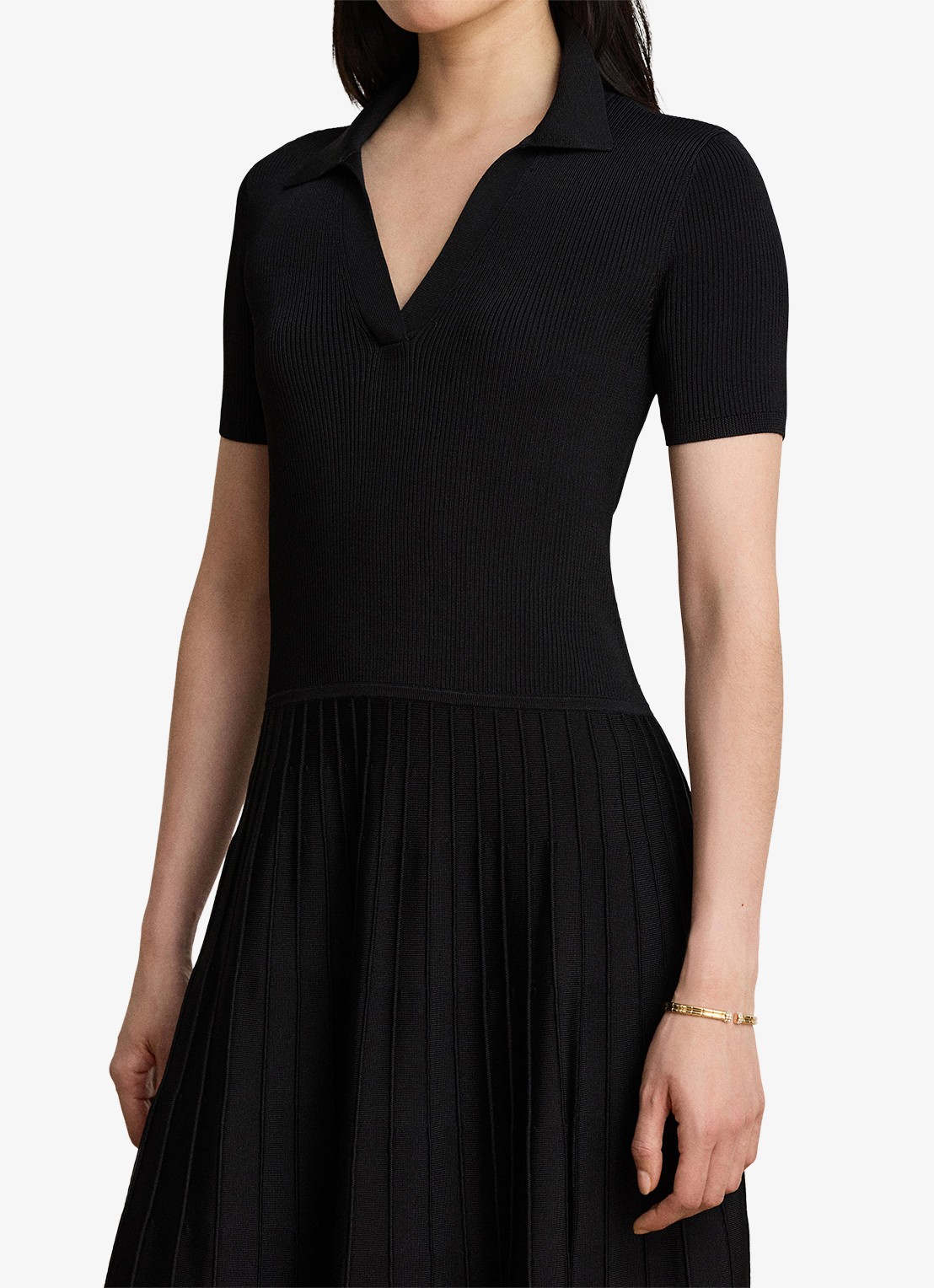 Ralph Lauren Midi jurk met ribstructuur - detail 4 zwart