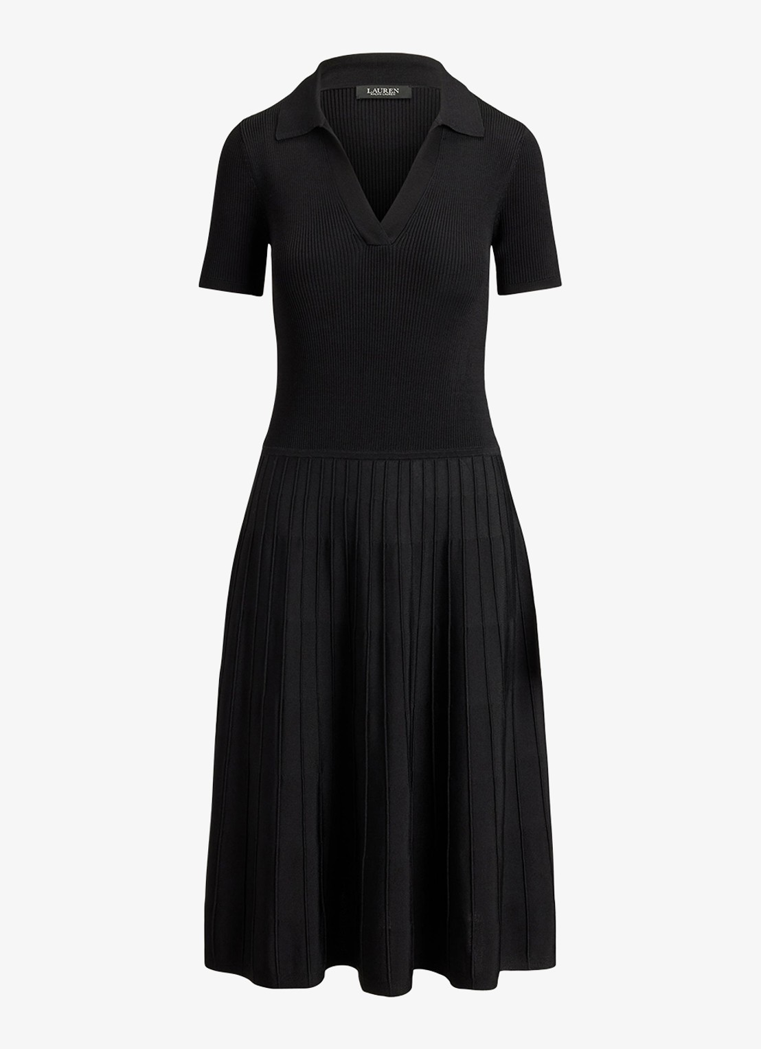 Ralph Lauren Midi jurk met ribstructuur - voorkant zwart