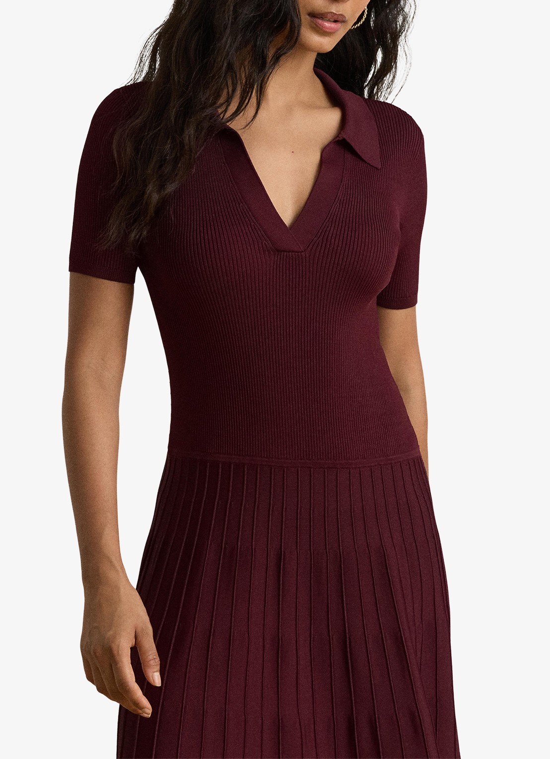 Ralph Lauren Midi jurk met ribstructuur - detail 3 dark garnet / bordeauxrood