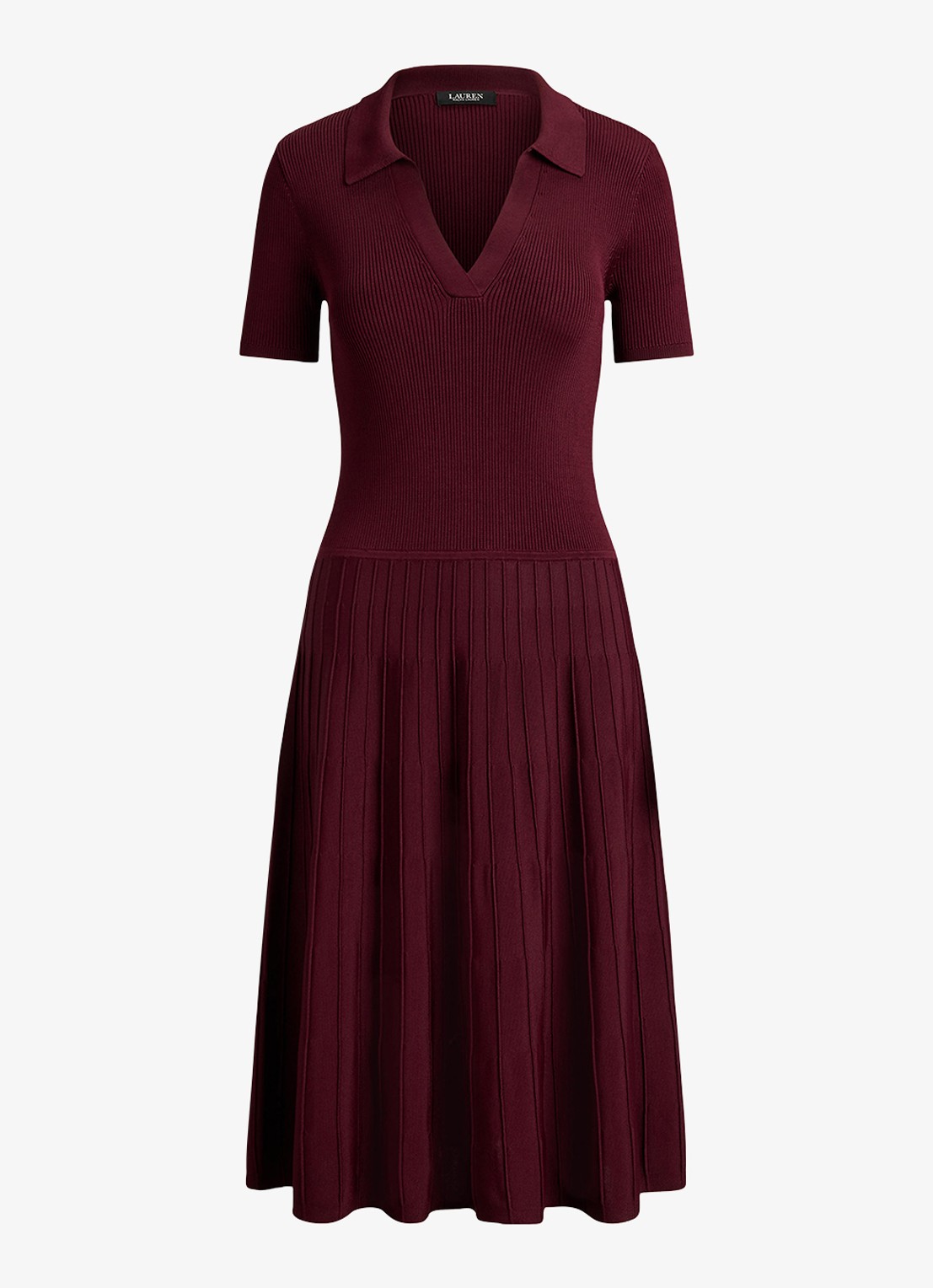 Ralph Lauren Midi jurk met ribstructuur - voorkant dark garnet / bordeauxrood