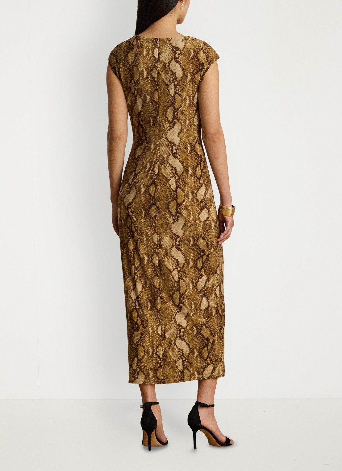 Ralph Lauren Midi jurk met slangenprint en split - achterkant tan multi / beige
