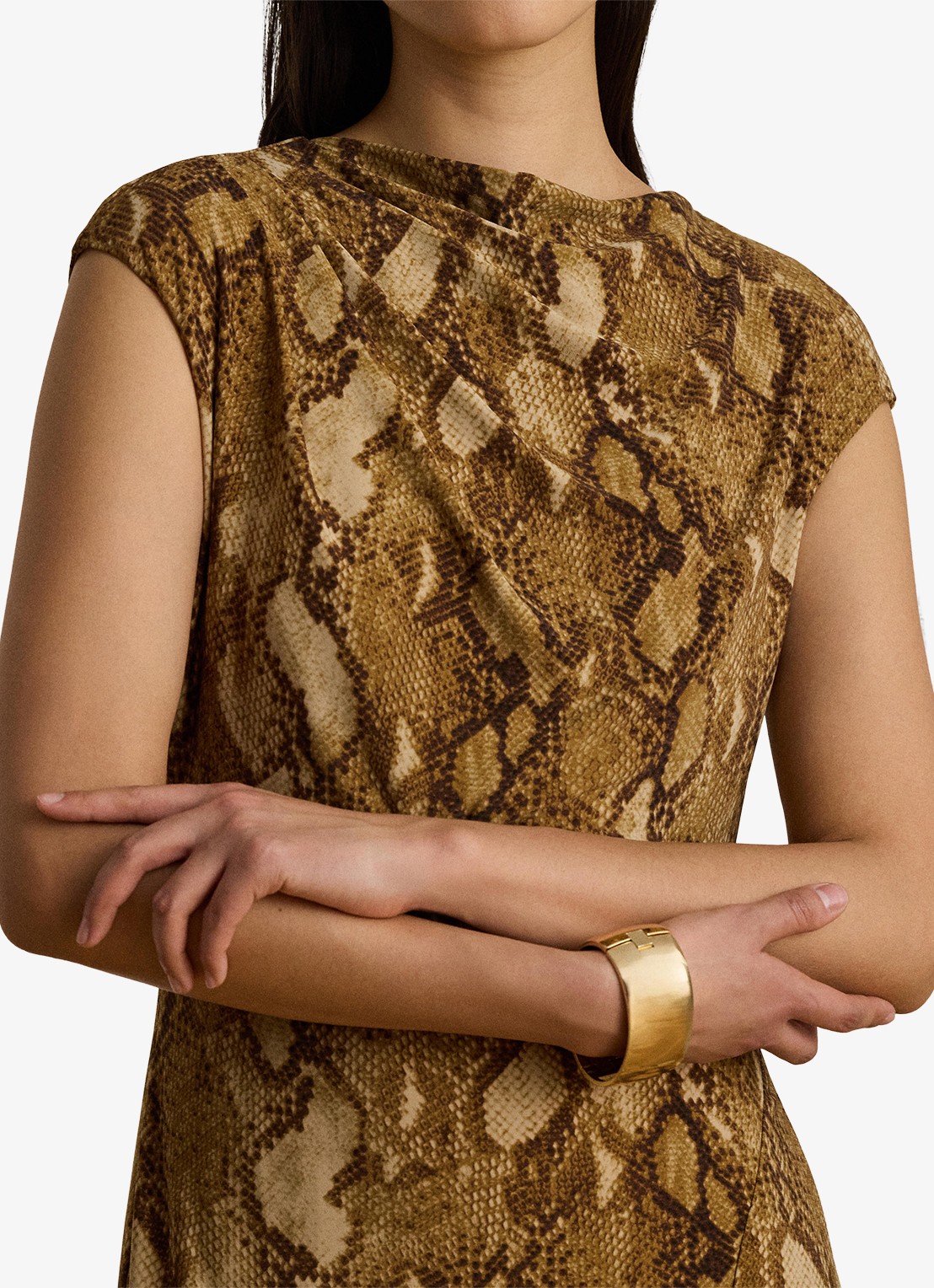 Ralph Lauren Midi jurk met slangenprint en split - detail 4 tan multi / beige