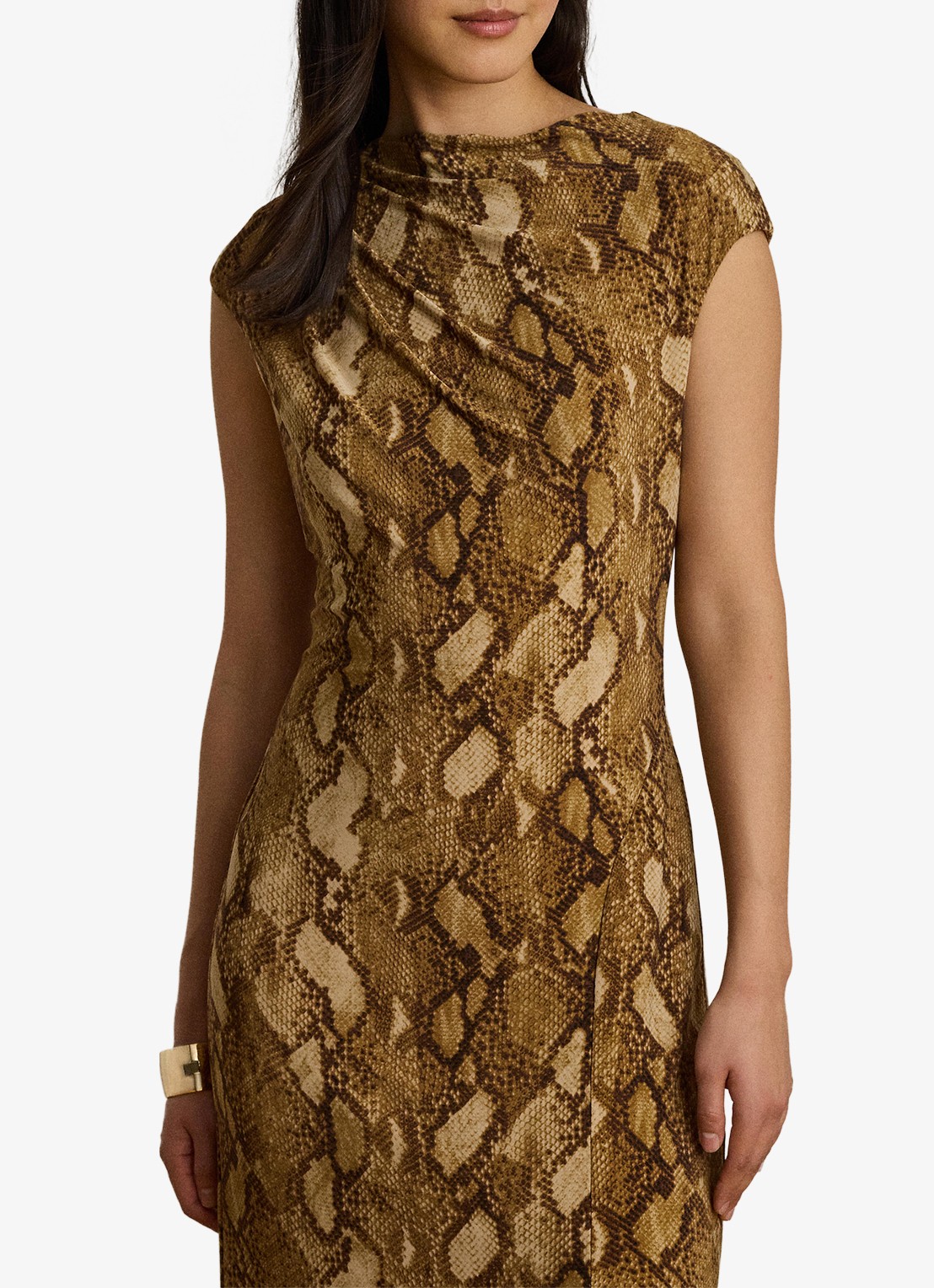 Ralph Lauren Midi jurk met slangenprint en split - detail 5 tan multi / beige