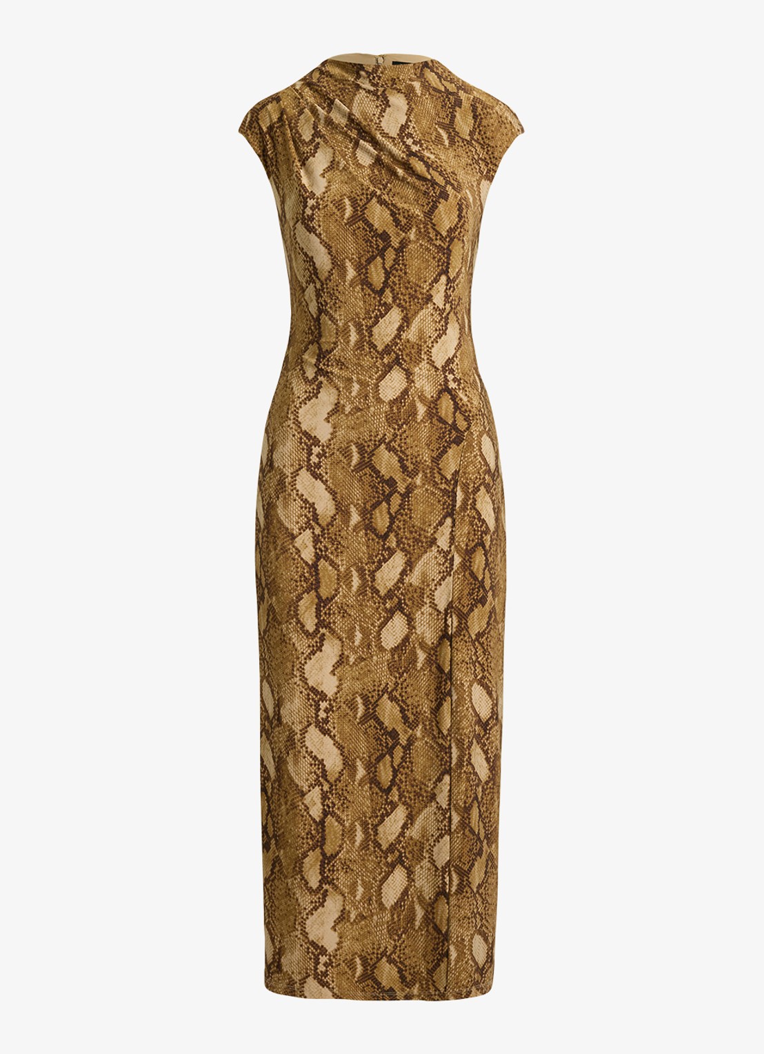 Ralph Lauren Midi jurk met slangenprint en split - voorkant 2 tan multi / beige