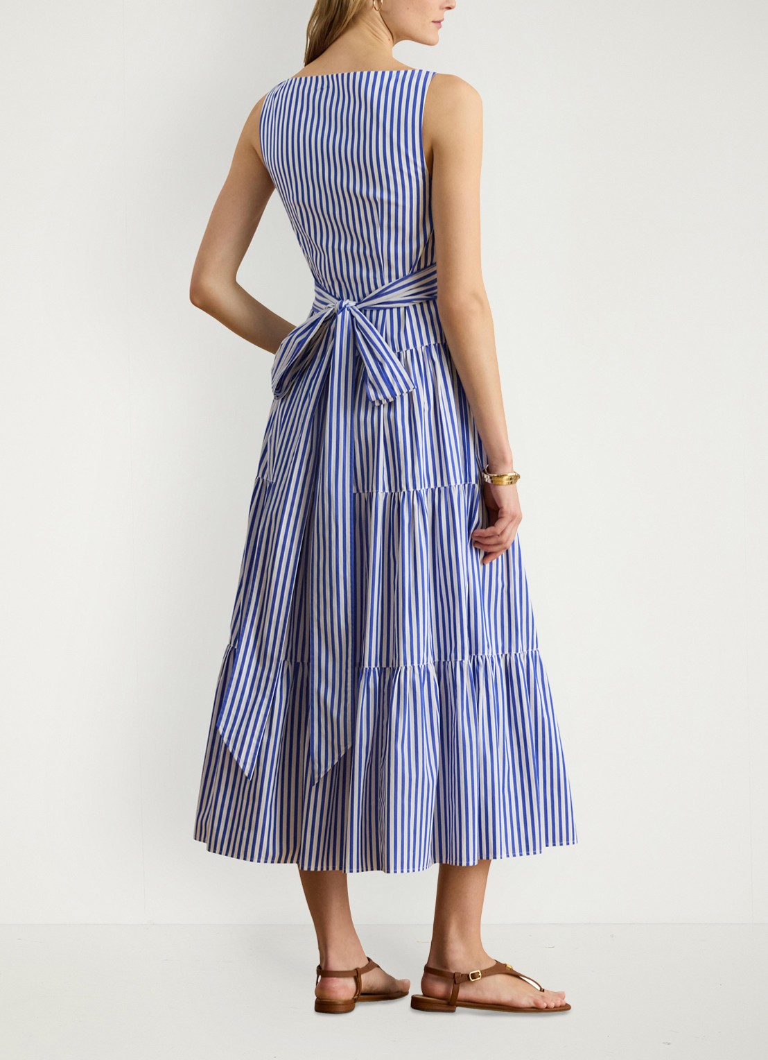 Ralph Lauren Midi jurk met streepprint en strikceintuur - achterkant blue / blauw