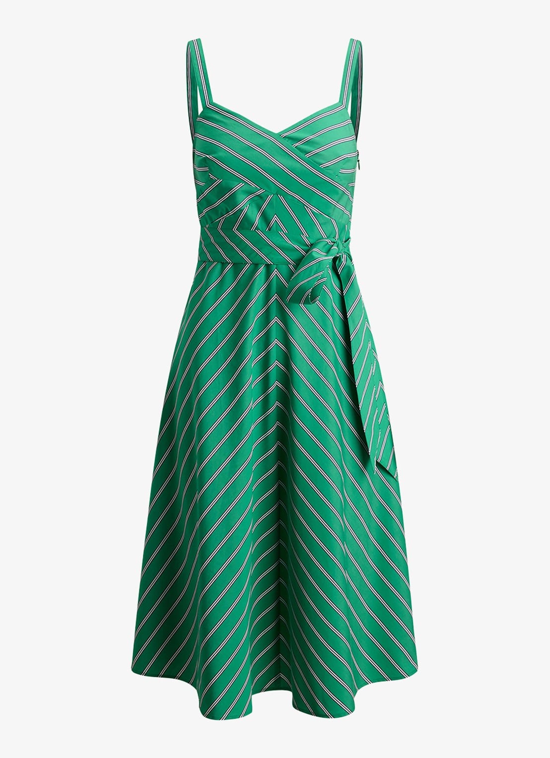 Ralph Lauren Midi jurk met strikceintuur en streepprint - voorkant green white / groen