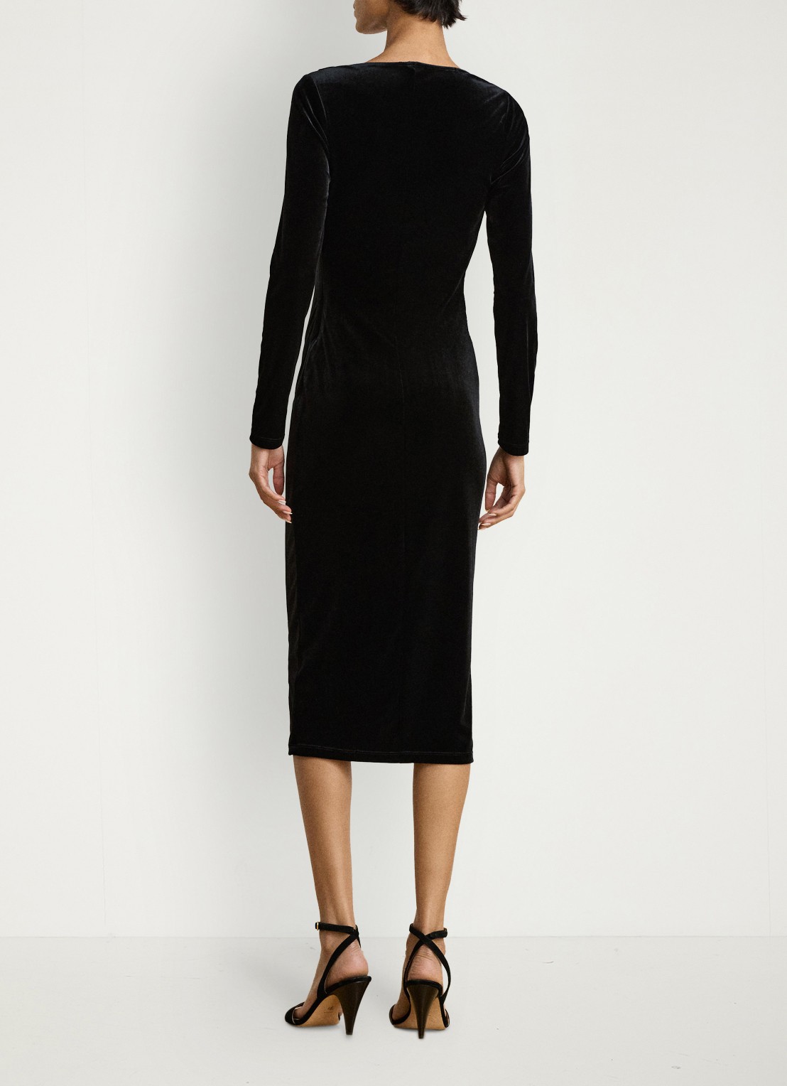 Ralph Lauren Midi jurk van fluweel met watervalhals - achterkant 3 black velvet / zwart