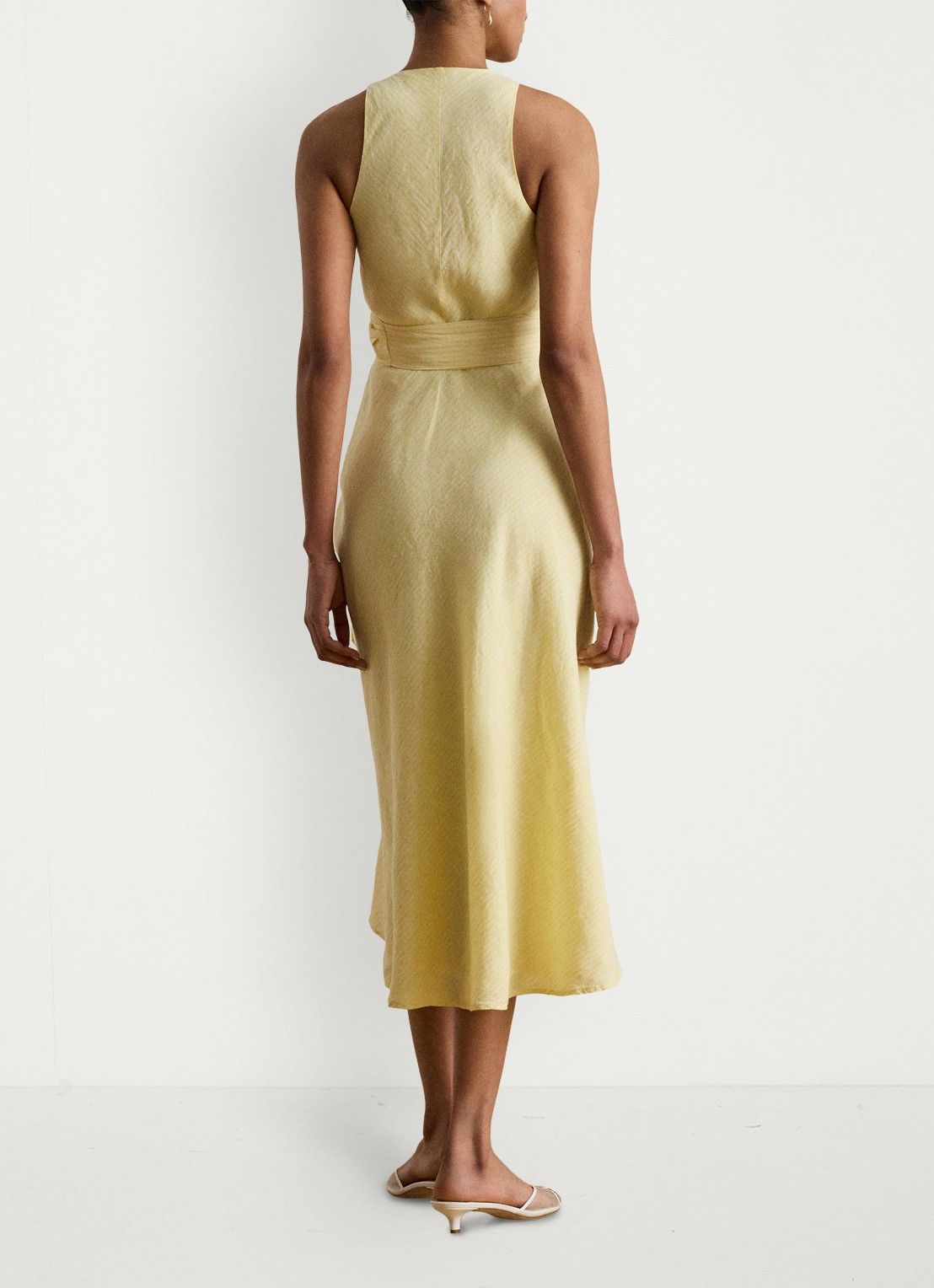Ralph Lauren Midi jurk van linnen met streepprint - achterkant 2 yellow/white / geel