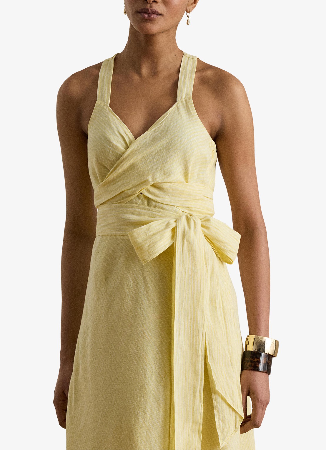 Ralph Lauren Midi jurk van linnen met streepprint - detail 5 yellow/white / geel
