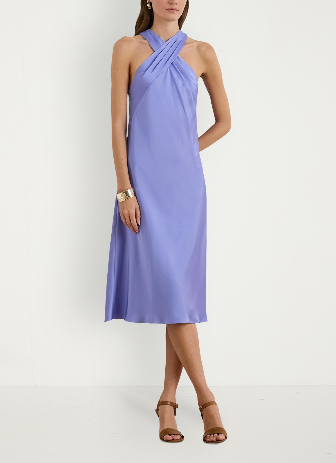 Ralph Lauren Midi jurk van satijn - detail 3 banker blue / lichtblauw