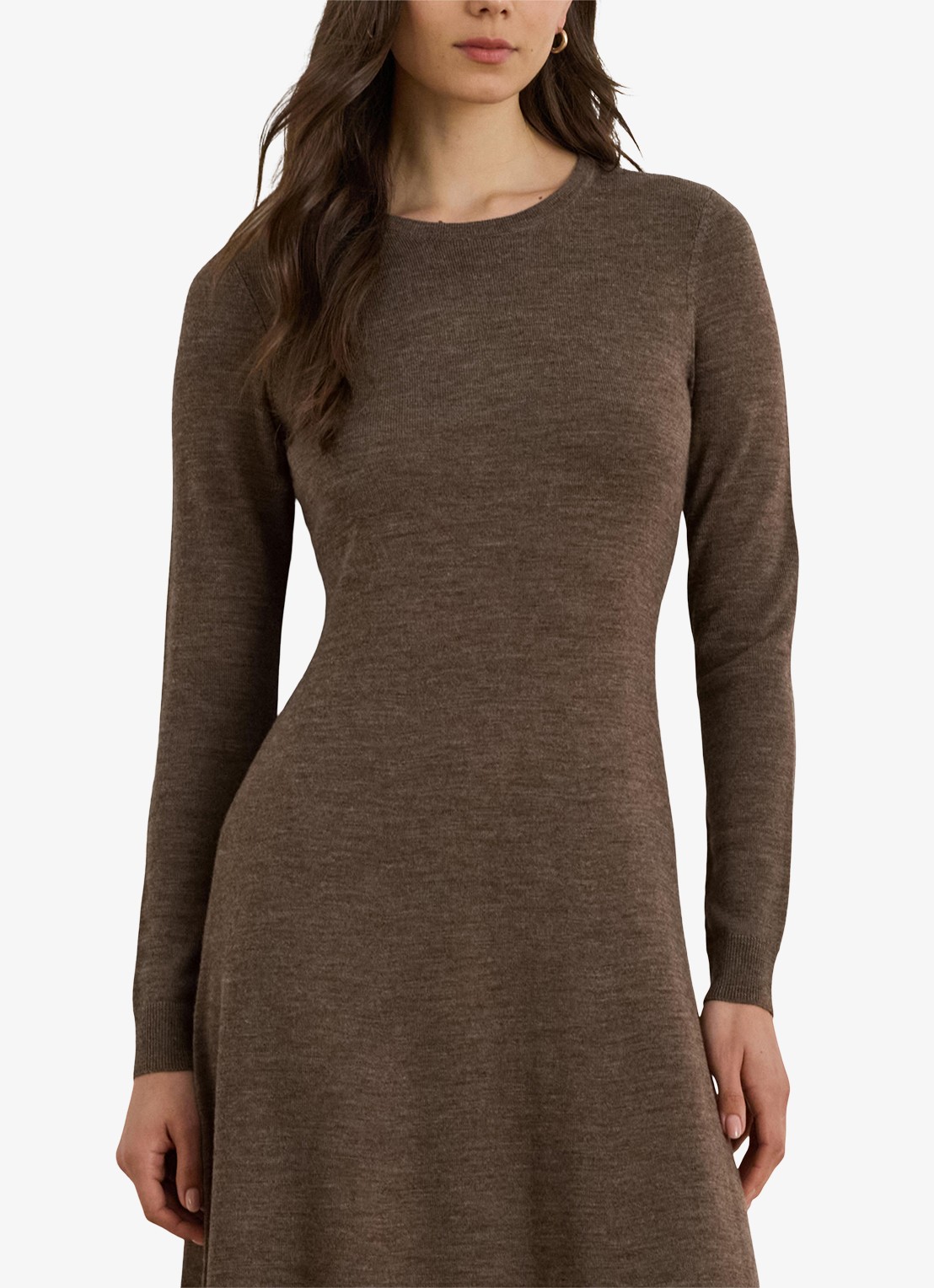 Ralph Lauren Midi jurk van wol met ronde hals - detail taupe brown heather / bruin