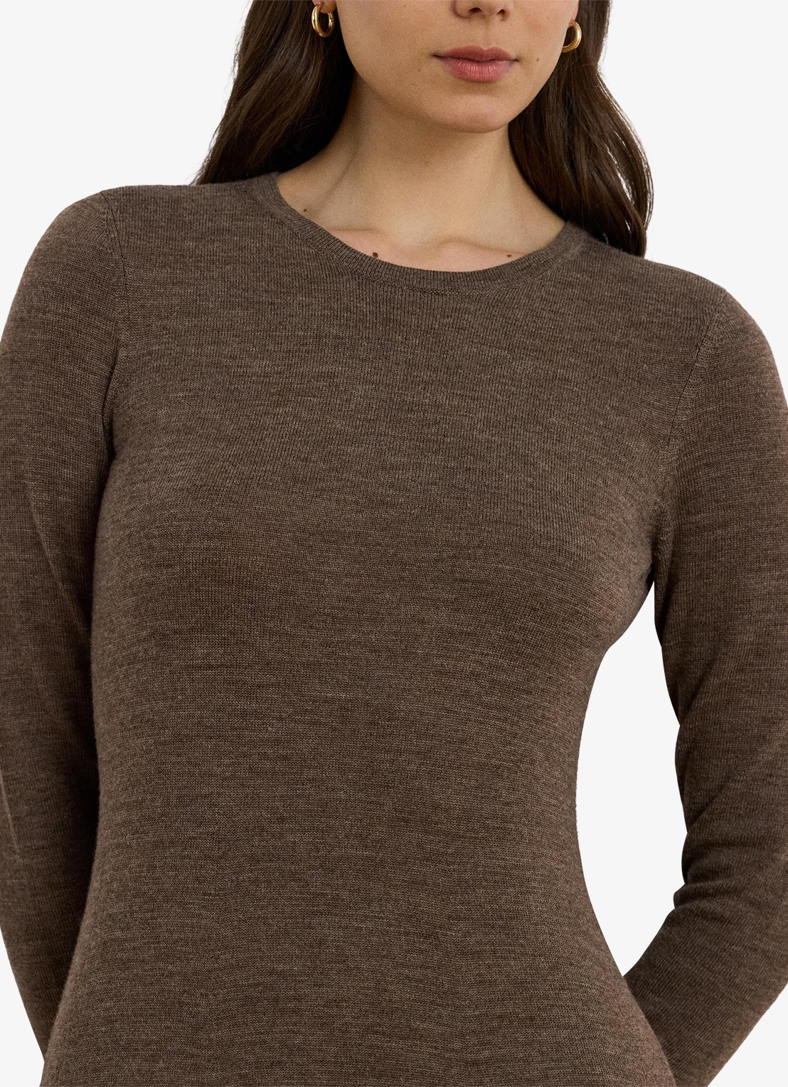 Ralph Lauren Midi jurk van wol met ronde hals - detail 2 taupe brown heather / bruin