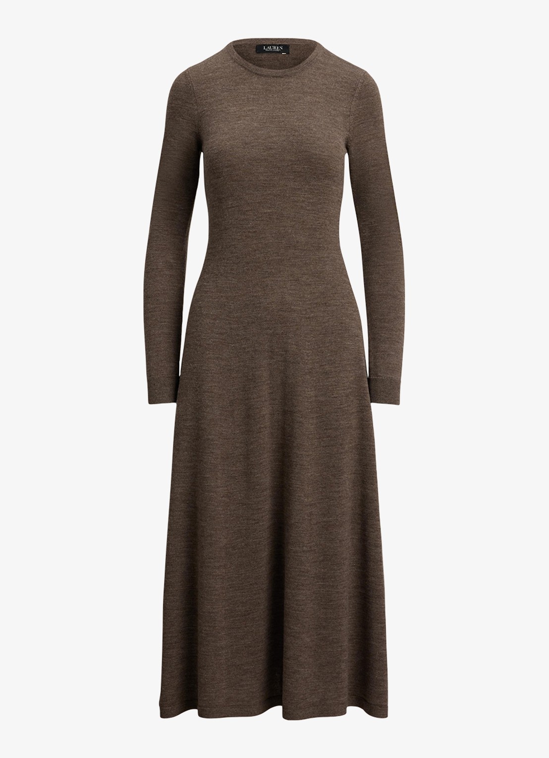 Ralph Lauren Midi jurk van wol met ronde hals - voorkant 4 taupe brown heather / bruin