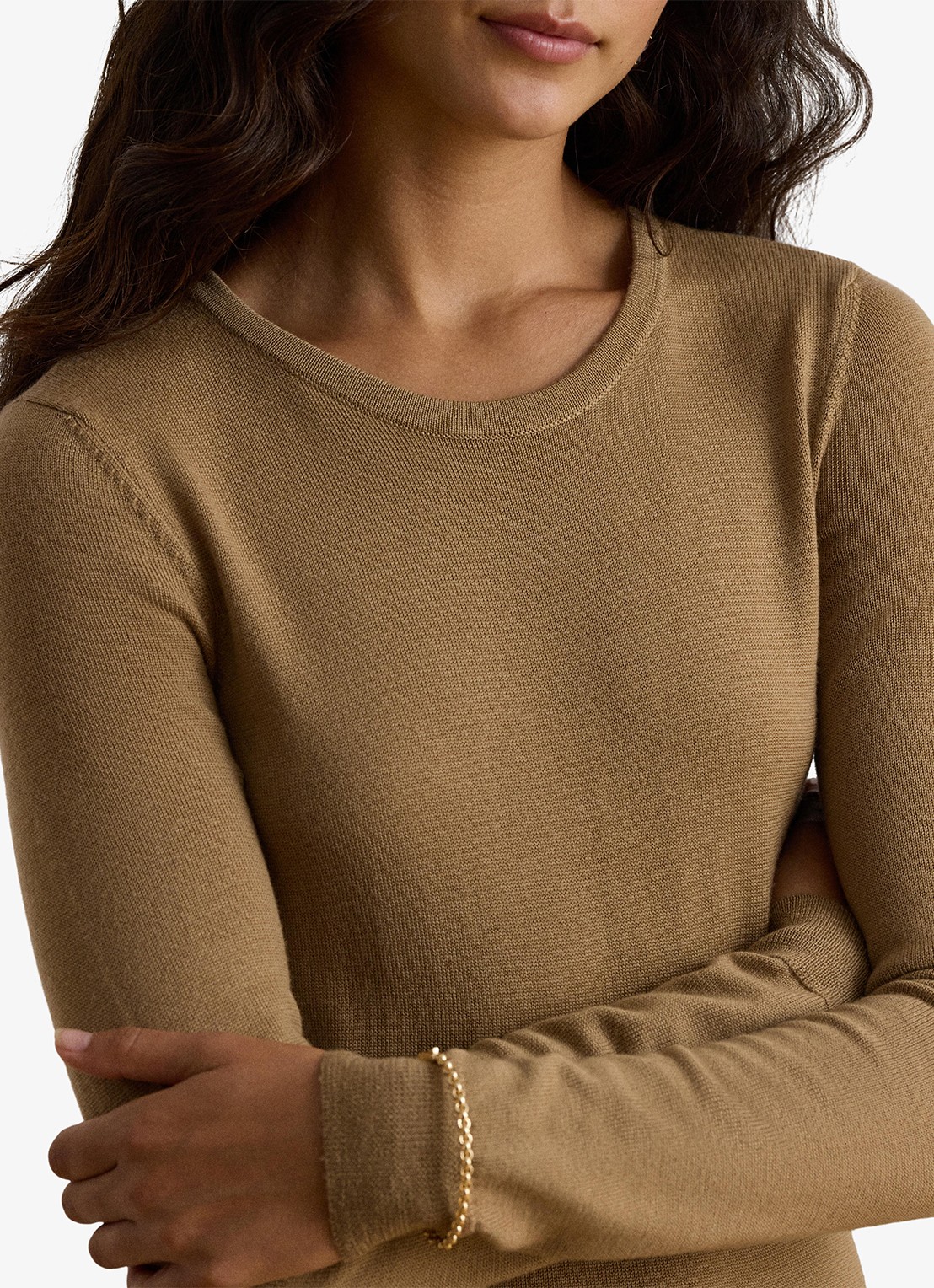 Ralph Lauren Midi jurk van wol met ronde hals - detail 2 lauren camel / beige