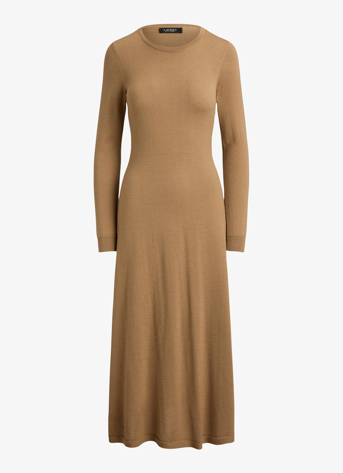 Ralph Lauren Midi jurk van wol met ronde hals - voorkant 4 lauren camel / beige
