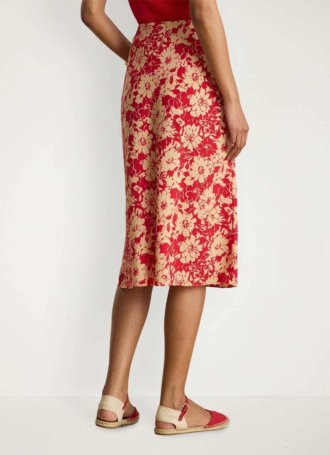 Ralph Lauren Midi rok met bloemenprint - achterkant 5 red tan / rood