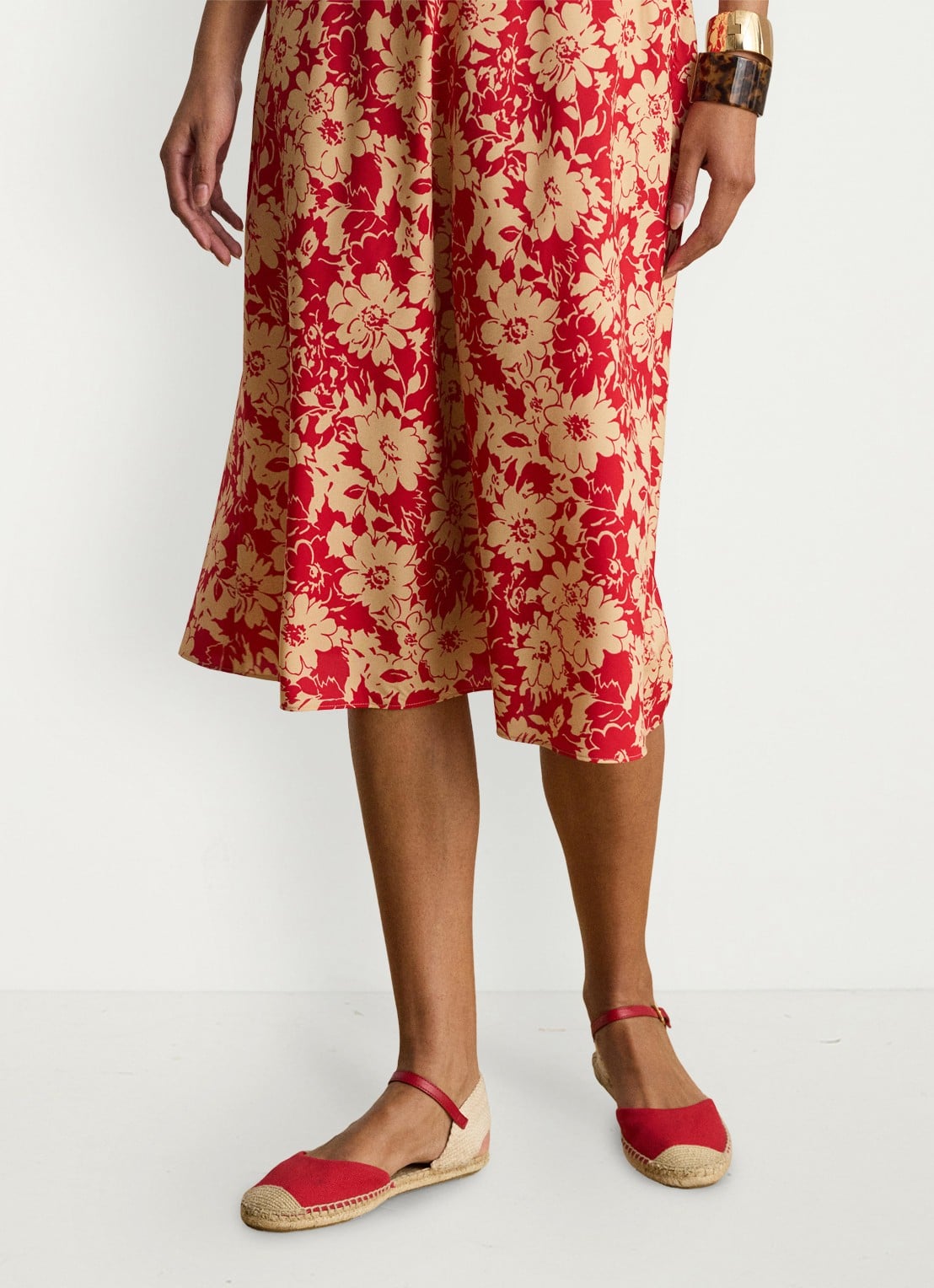 Ralph Lauren Midi rok met bloemenprint - detail 4 red tan / rood