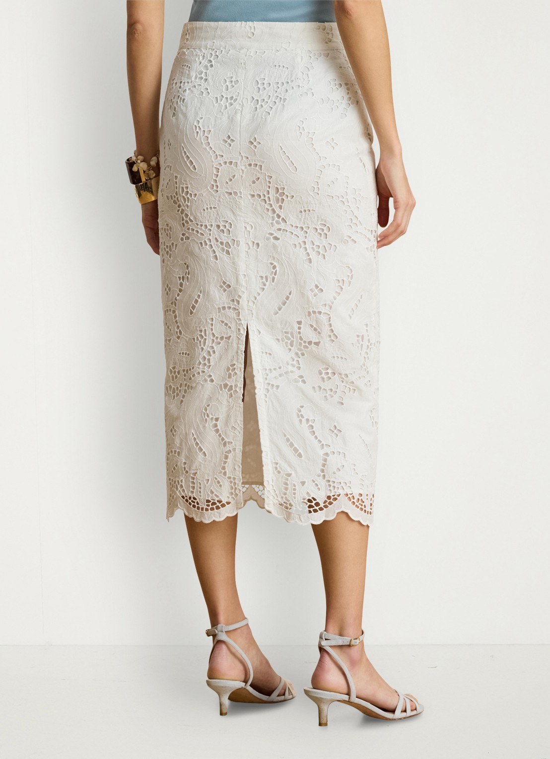 Ralph Lauren Midi rok met broderie - achterkant 3 wit