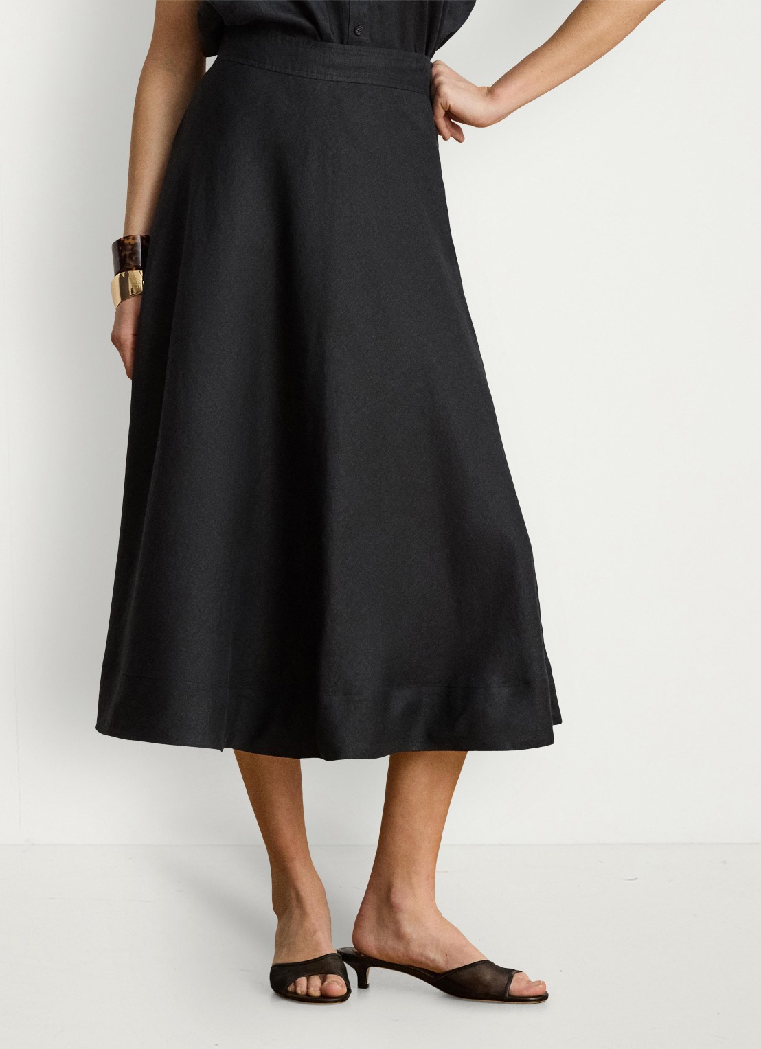 Ralph Lauren Midi rok met plooidetail - detail 3 zwart