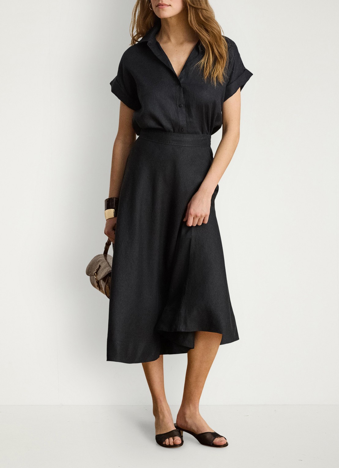 Ralph Lauren Midi rok met plooidetail - voorkant 2 zwart