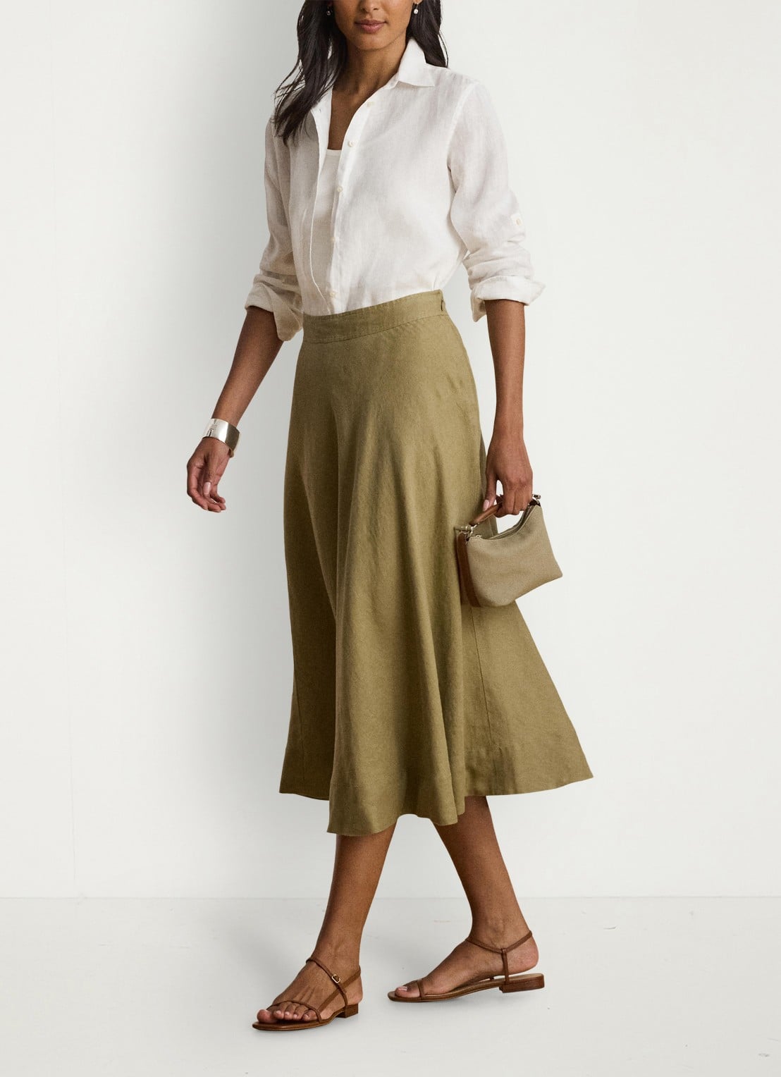 Ralph Lauren Midi rok met plooidetail - voorkant 5 light agave / groen