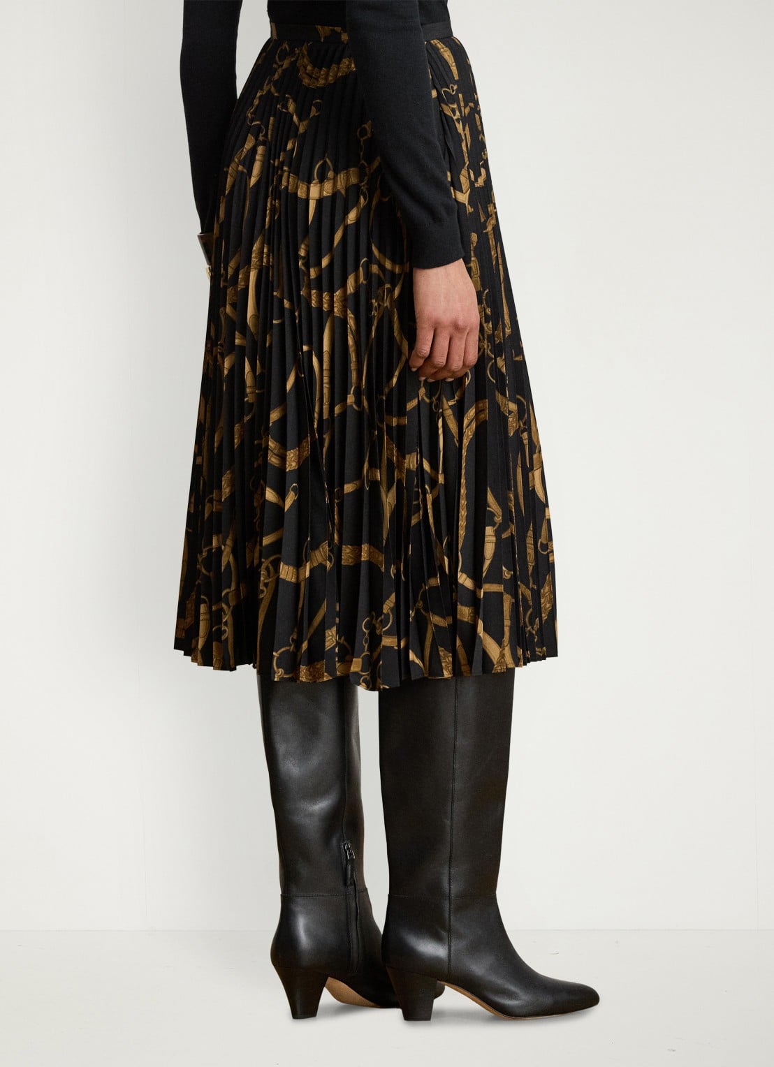 Ralph Lauren Midi rok met print - achterkant 3 black/tan / zwart