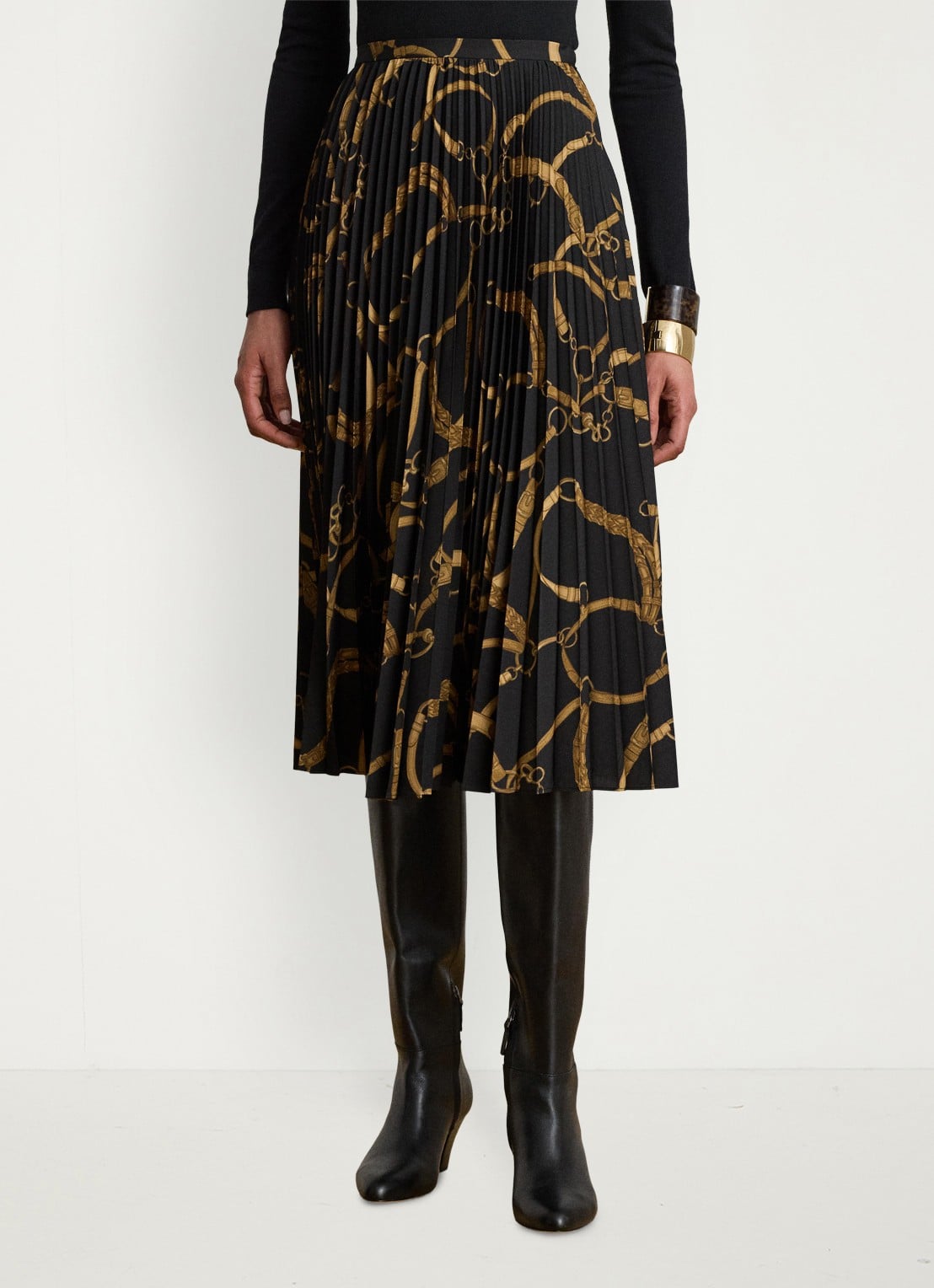 Ralph Lauren Midi rok met print - detail 4 black/tan / zwart
