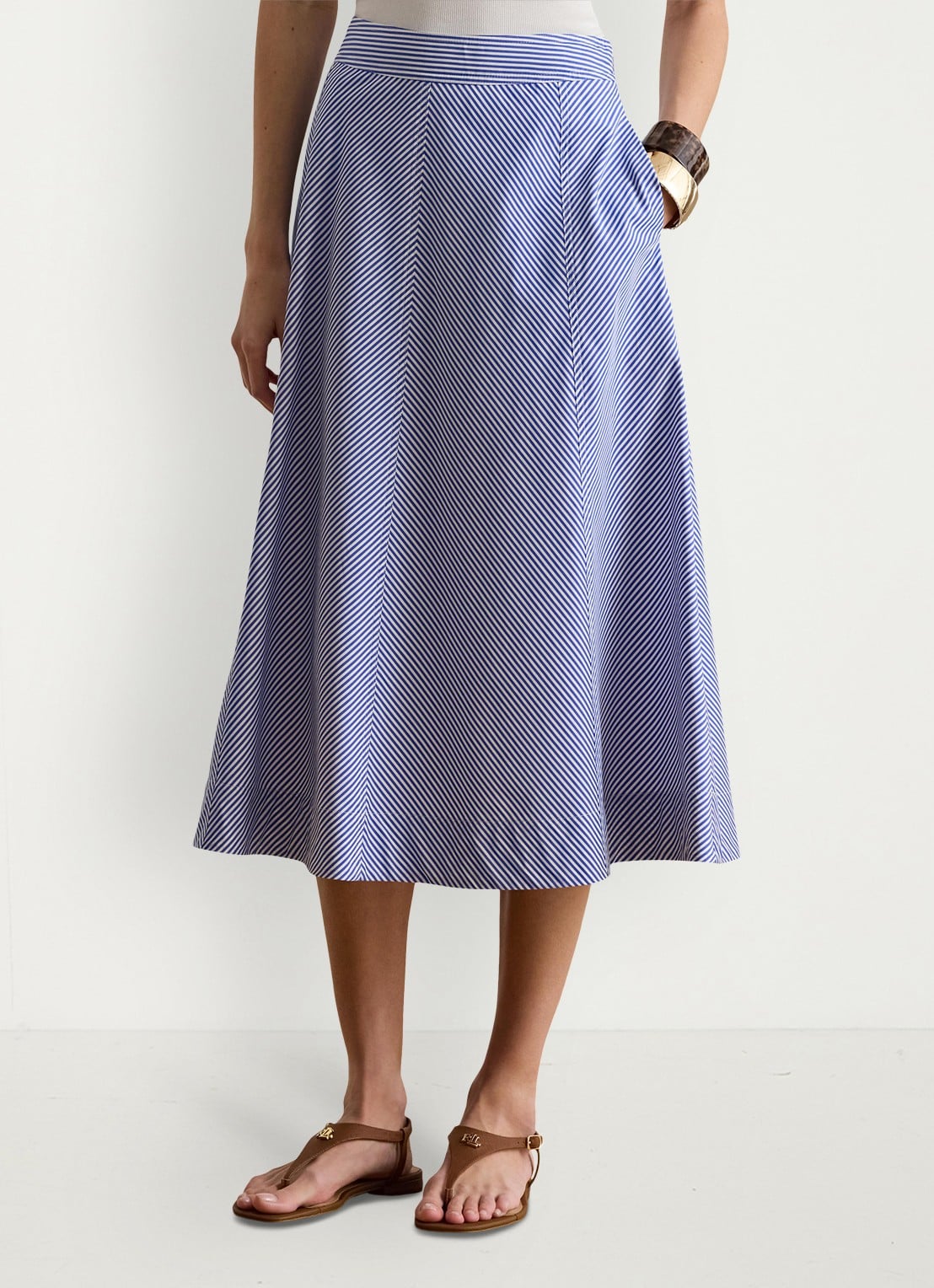 Ralph Lauren Midi rok met streepprint met steekzakken - detail blue / blauw
