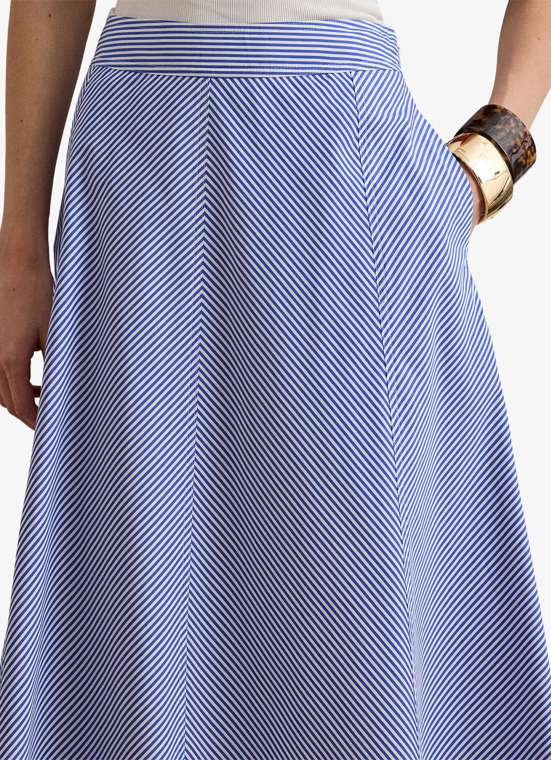 Ralph Lauren Midi rok met streepprint met steekzakken - detail 2 blue / blauw