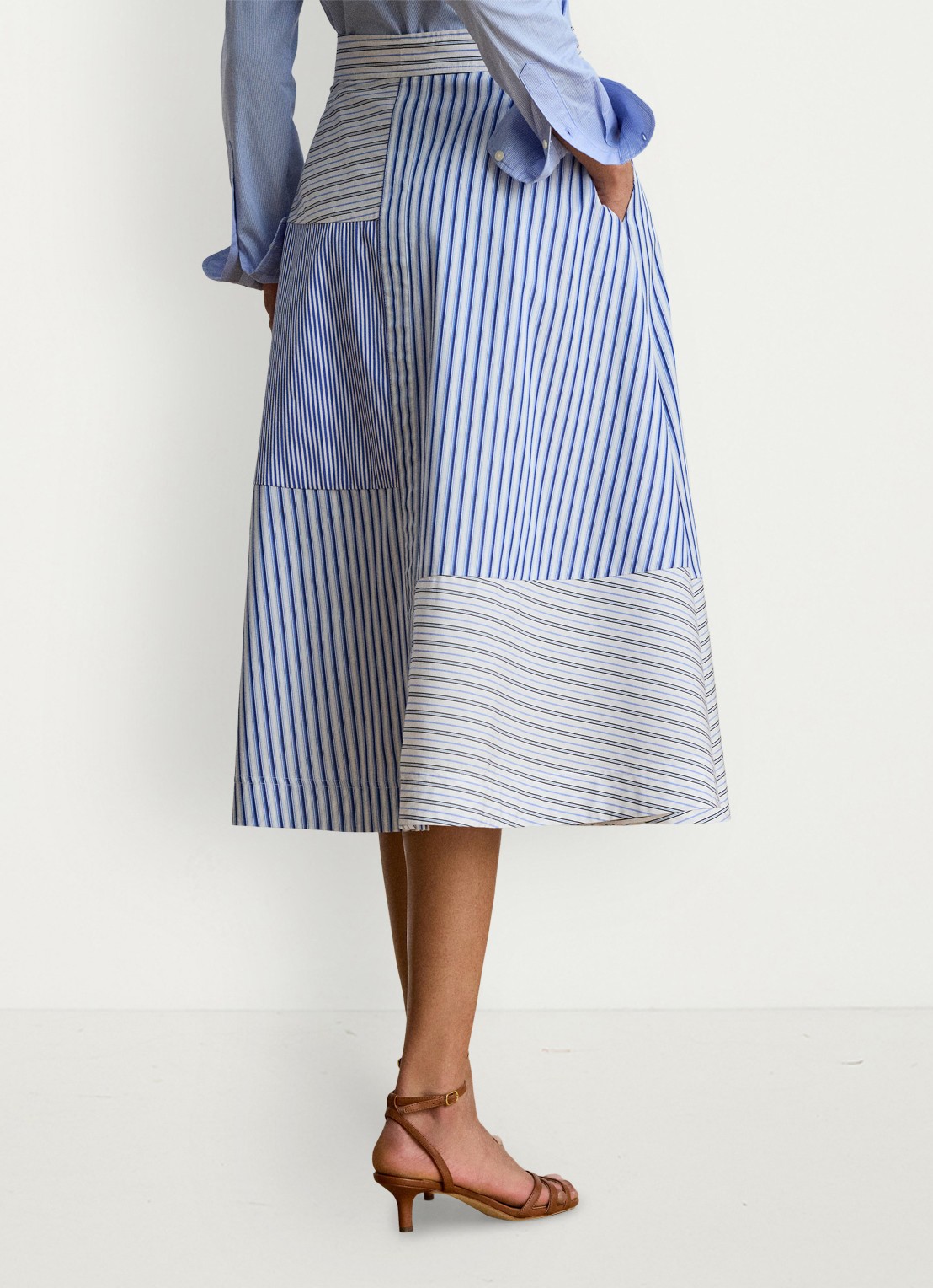 Ralph Lauren Midi rok met streepprint - achterkant 3 blue white multi / blauw