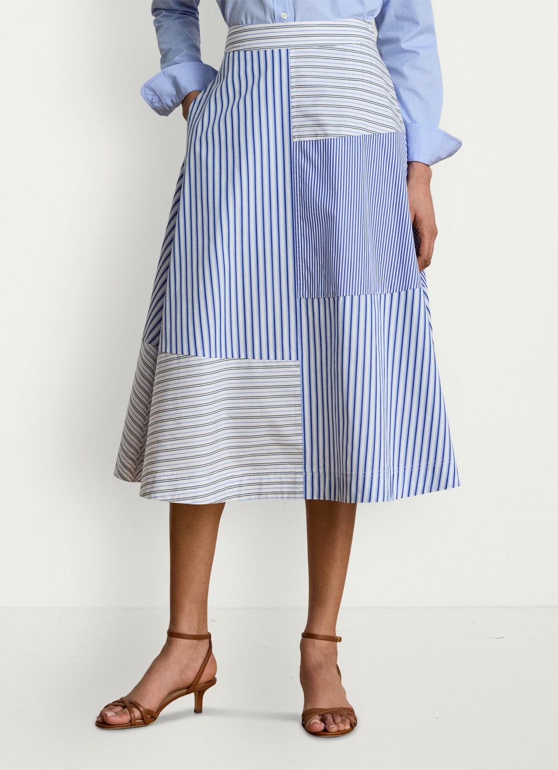 Ralph Lauren Midi rok met streepprint - detail blue white multi / blauw