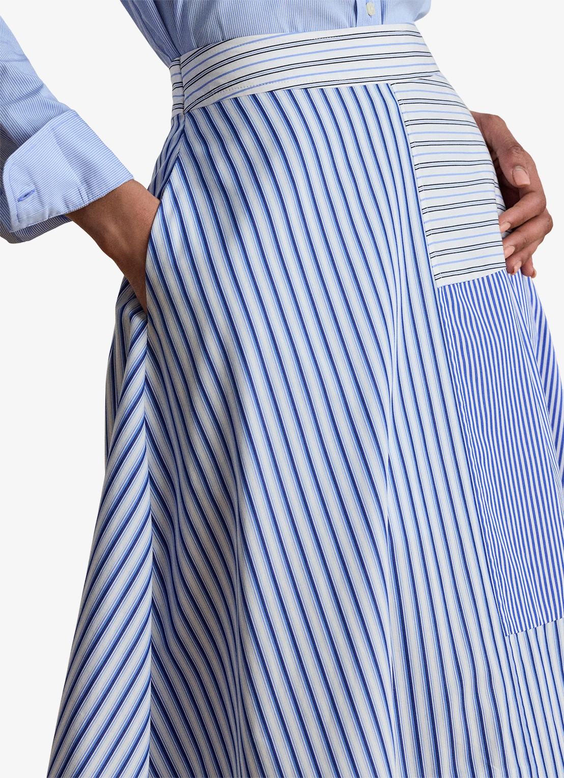 Ralph Lauren Midi rok met streepprint - detail 2 blue white multi / blauw
