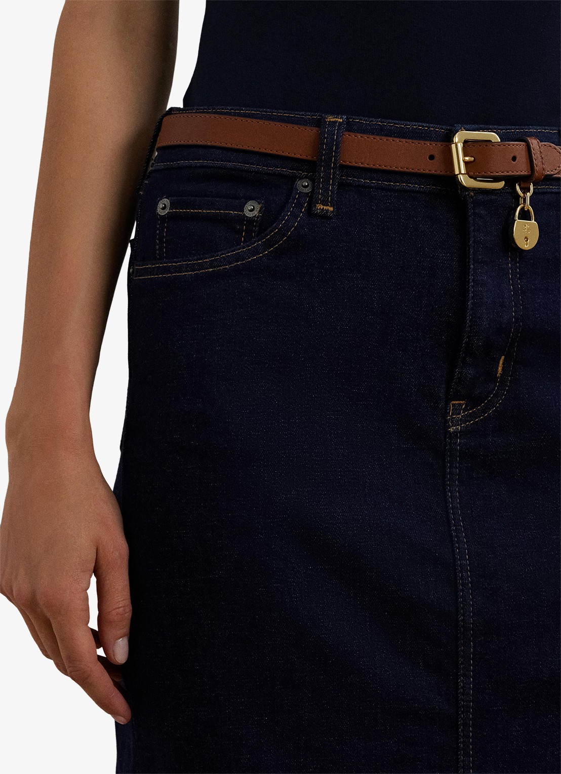 Ralph Lauren Midi rok van chambray - detail 2 rinse wash / indigo