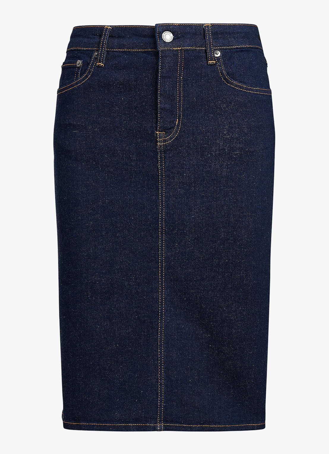 Ralph Lauren Midi rok van chambray - voorkant 4 rinse wash / indigo
